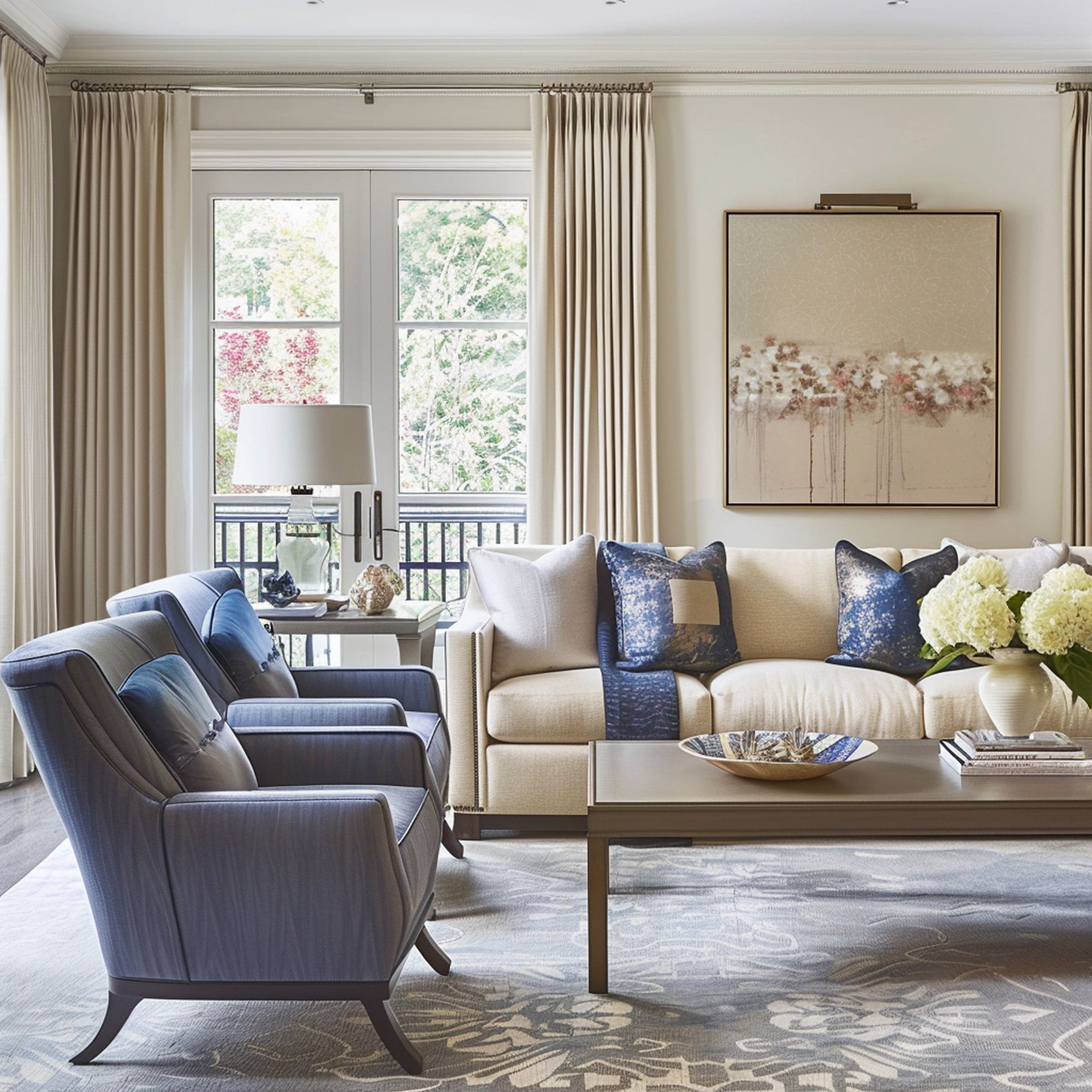 Blue and Beige Living Room