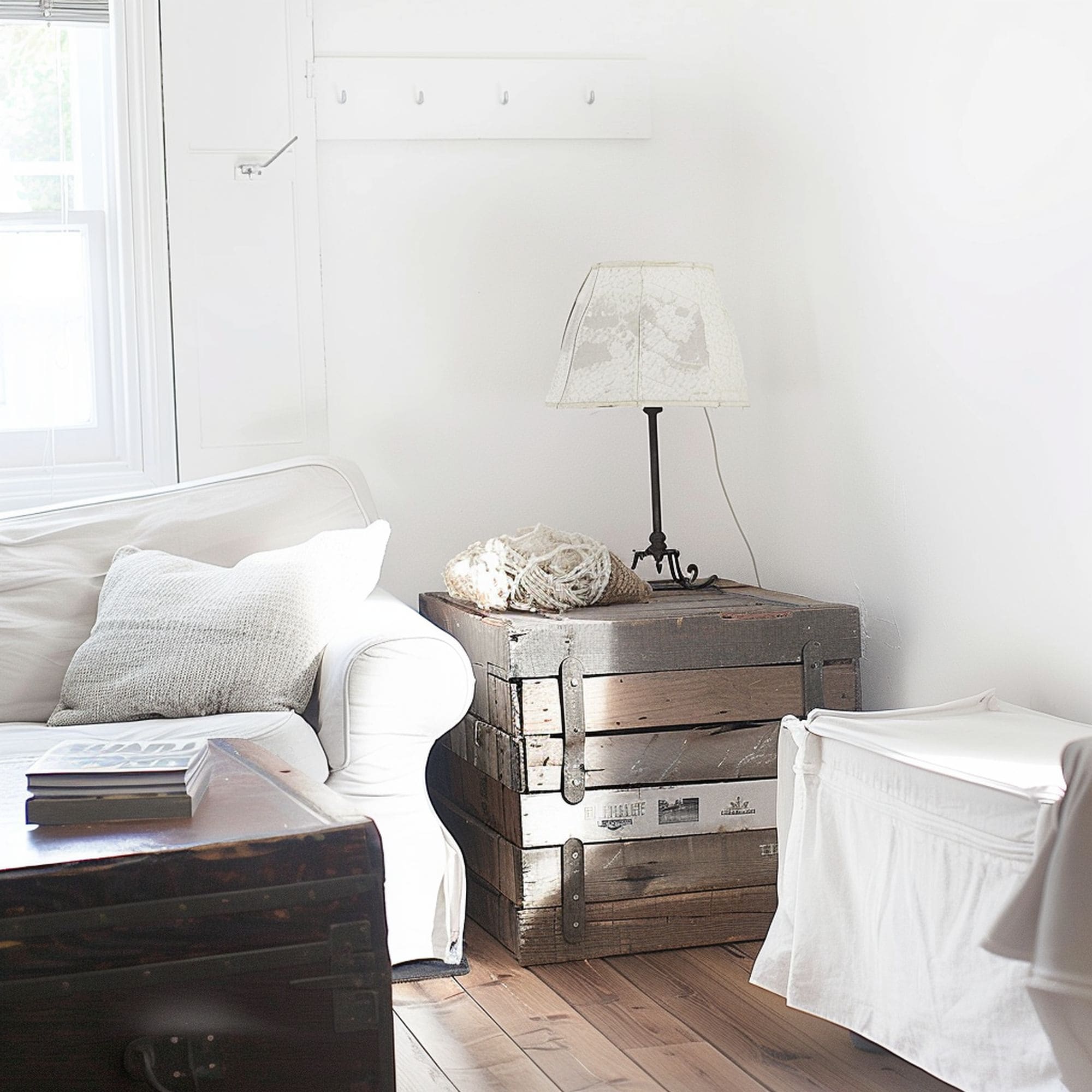 Aged Upcycled Crate in Living Room Corner