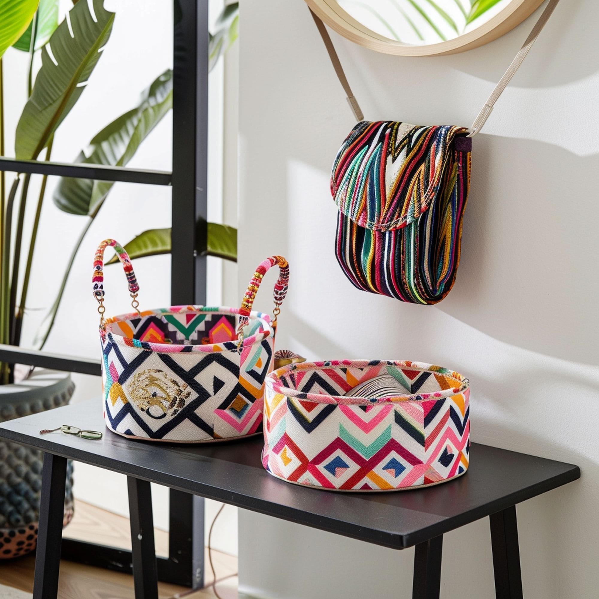 Colorful Fabric Baskets on a Table