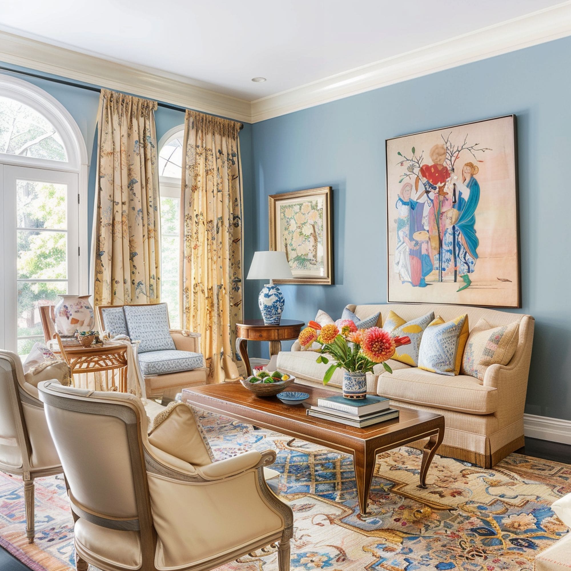 Matte Blue Walls Living Room