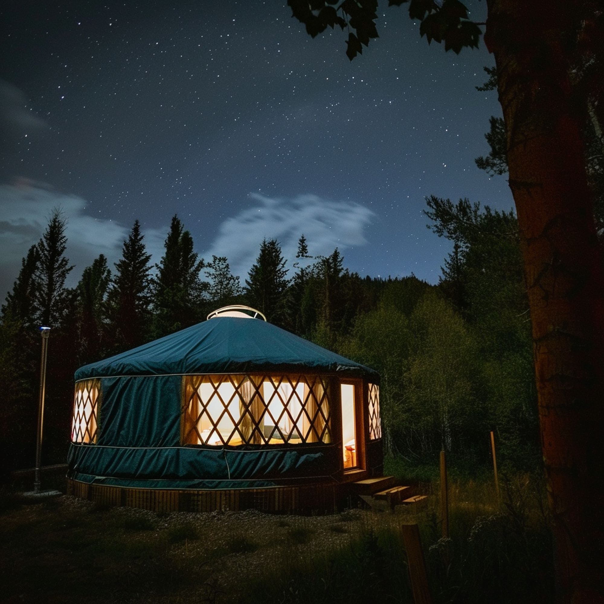 Dark Turquoise Yurt in the Forest