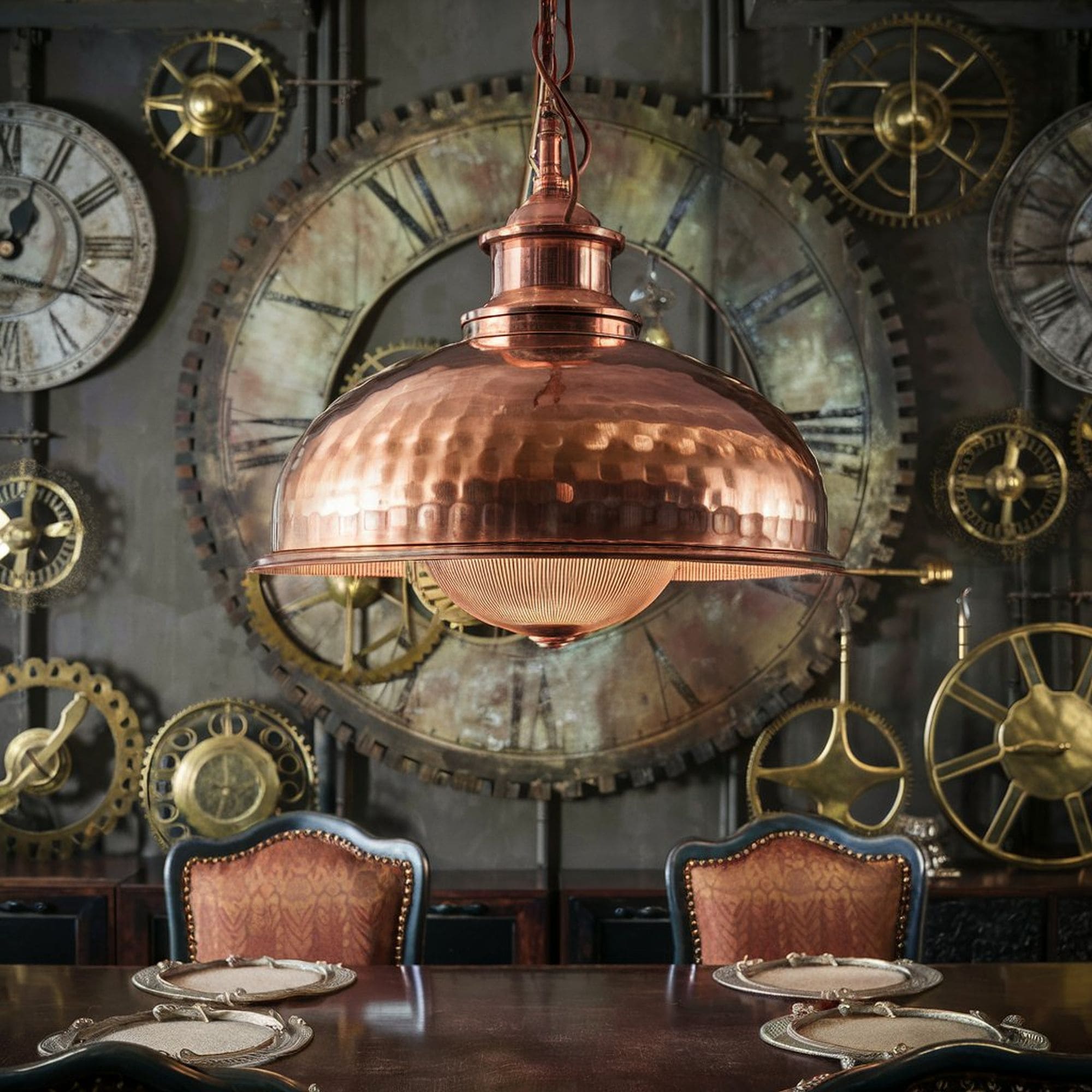 Steampunk Dining Room With Copper Pendant Light
