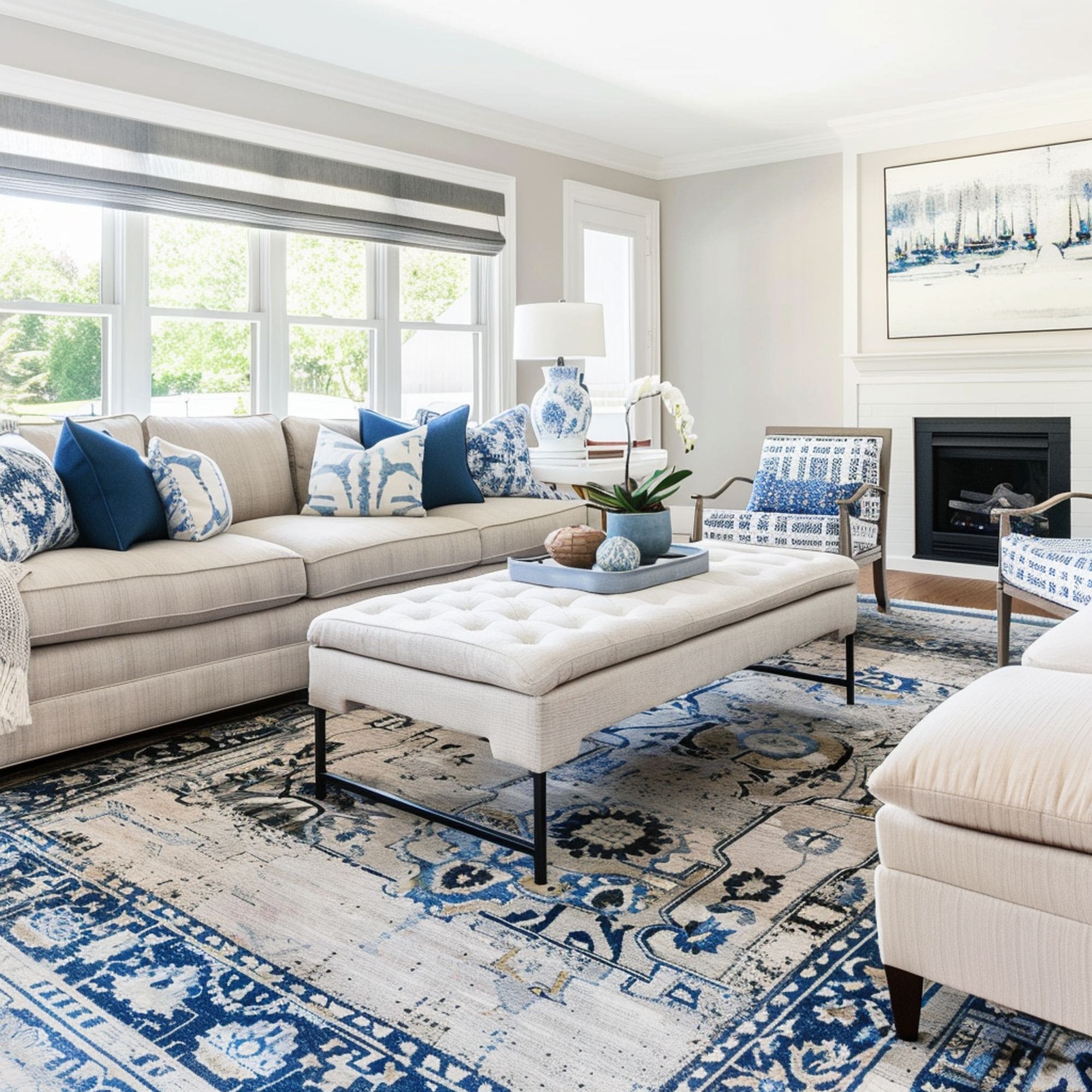 Blue Living Room With Patterns