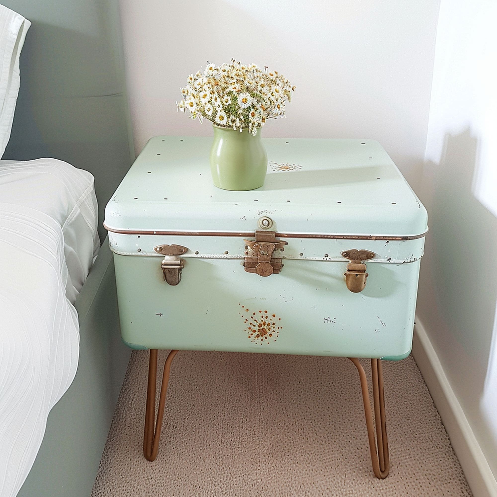 Decorative Suitcases Besides Table