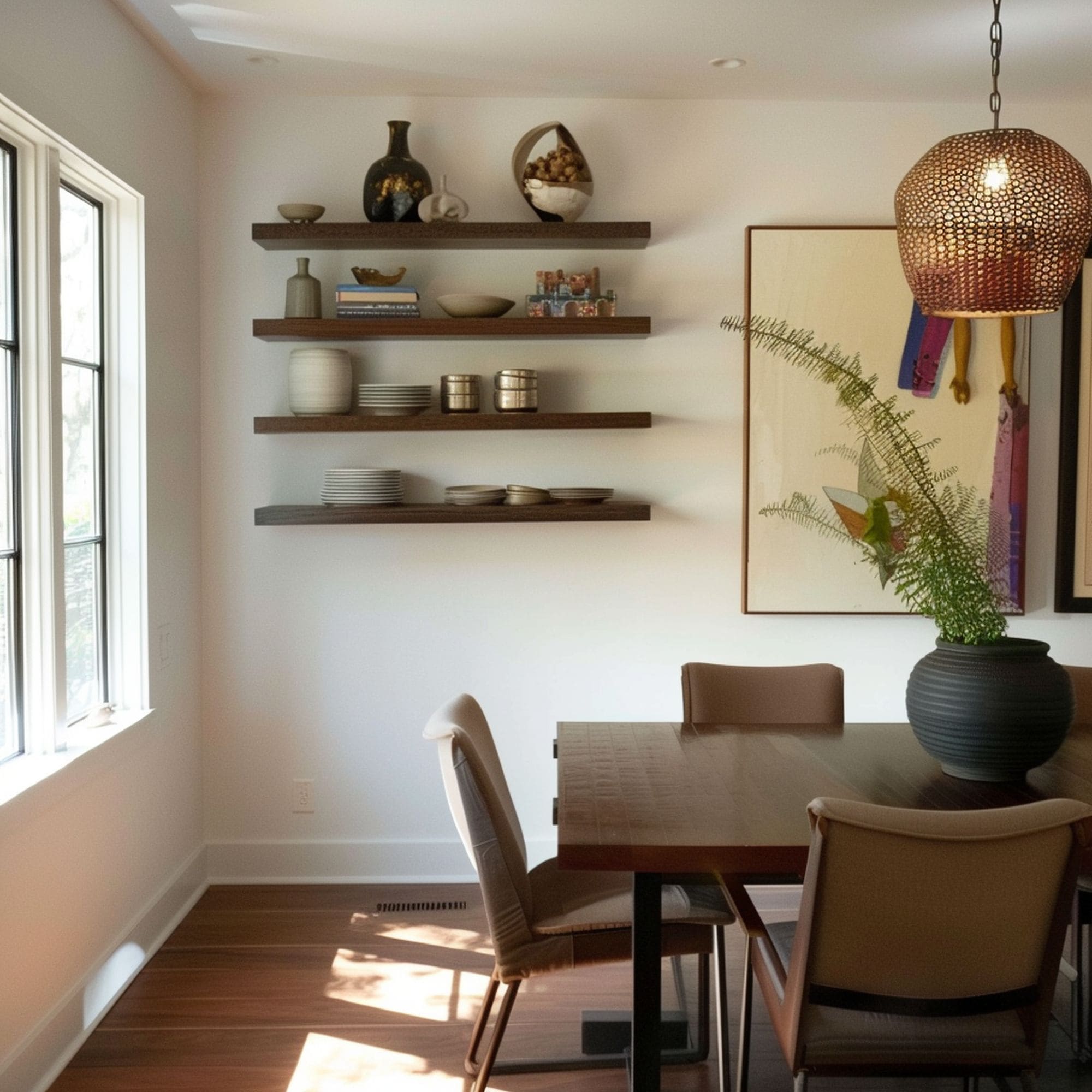 Floating Shelves in Living Room Corner