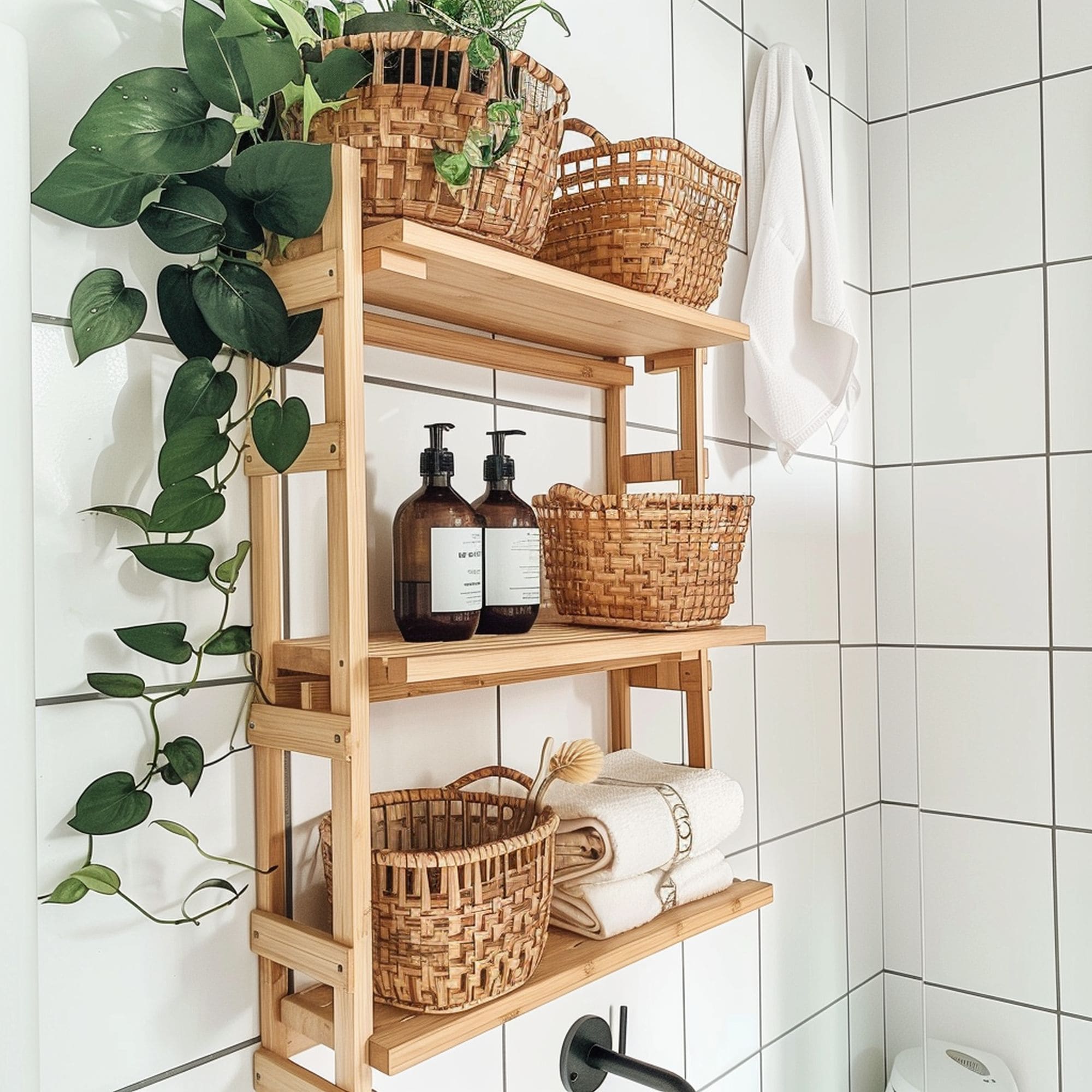 Baskets on Bathroom Shelves