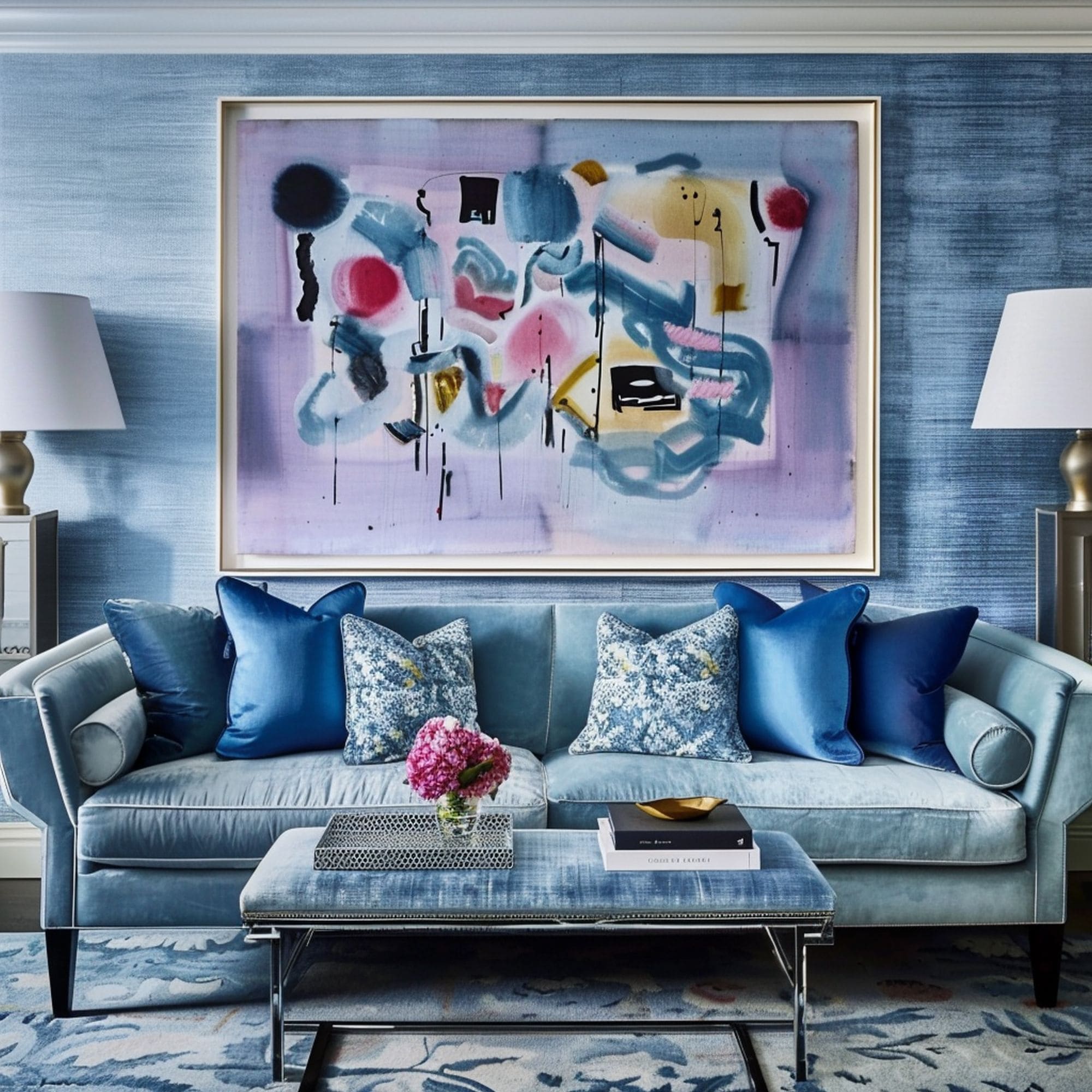 Blue Living Room With Different Shades