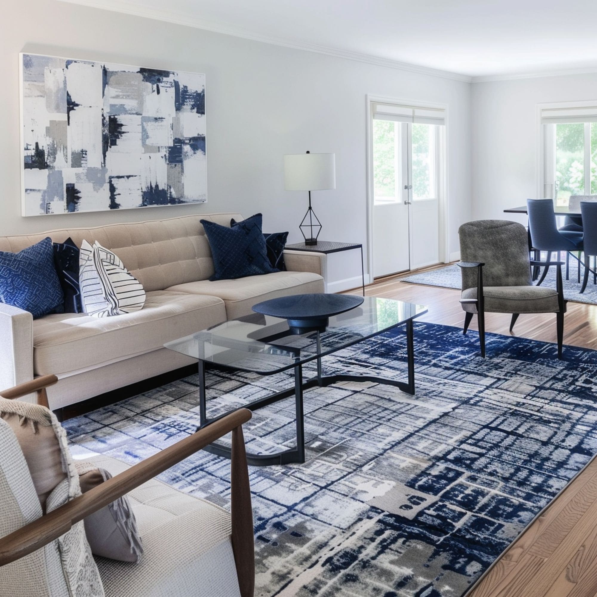Scandinavian Living Room With Blue Accents