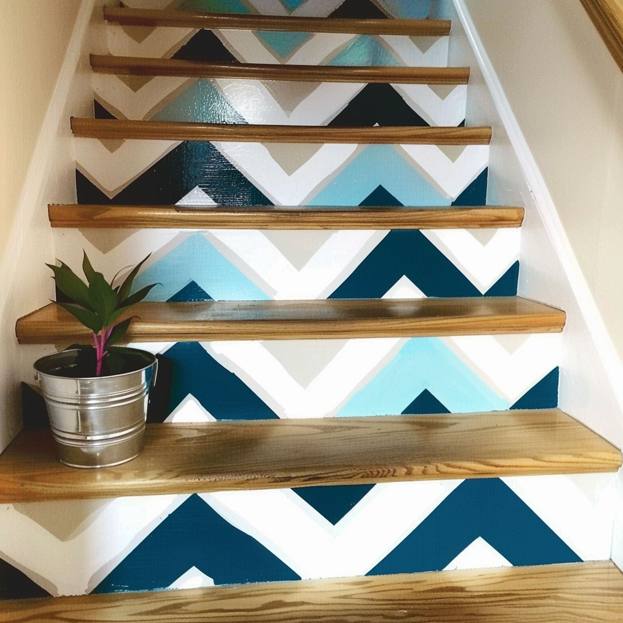 Chevron Pattern Painted Stairs