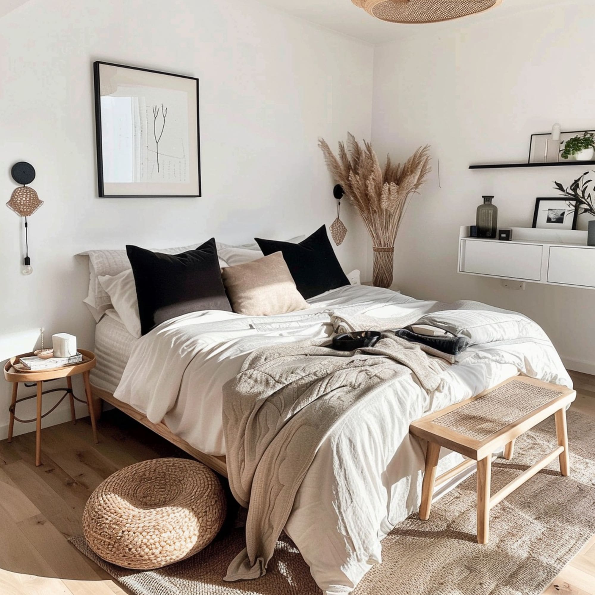 Scandinavian Bedroom With Black Accents