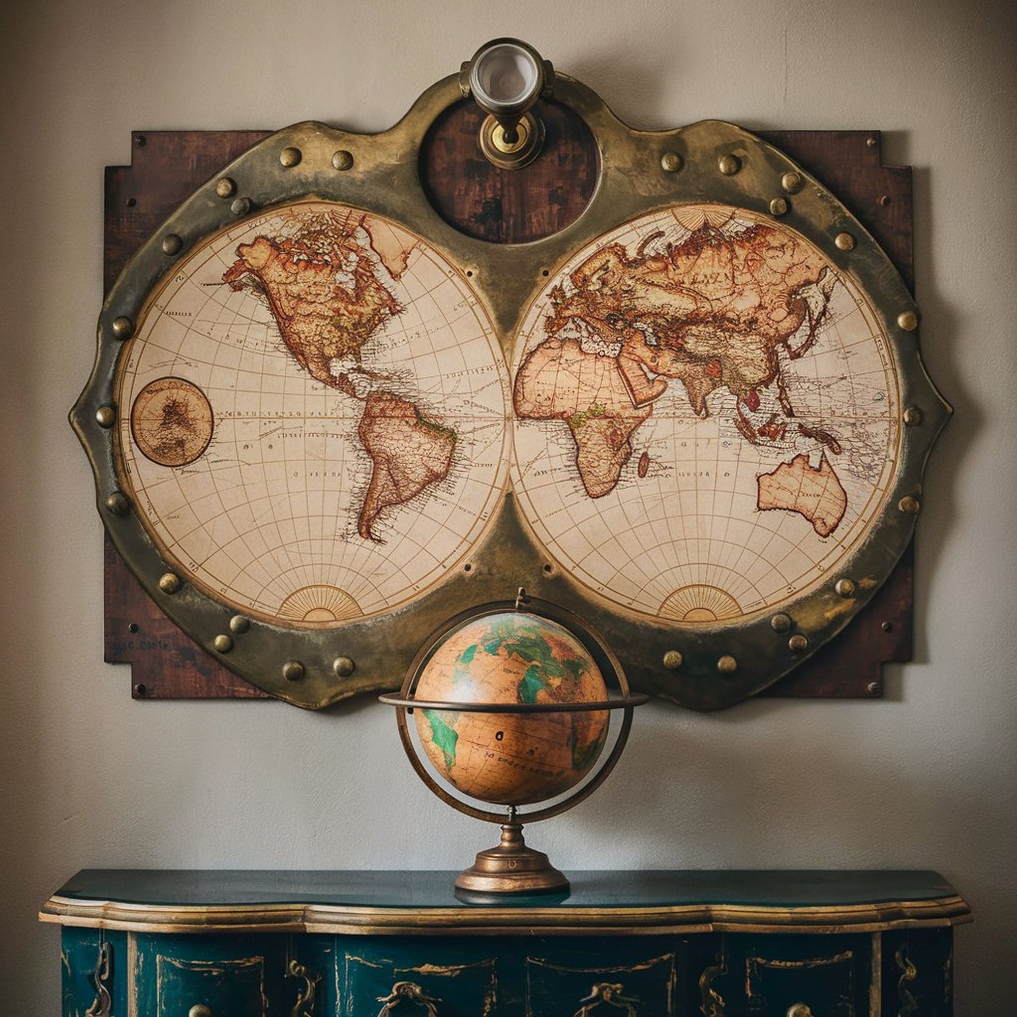 Steampunk Old Map Wall Print and Globe