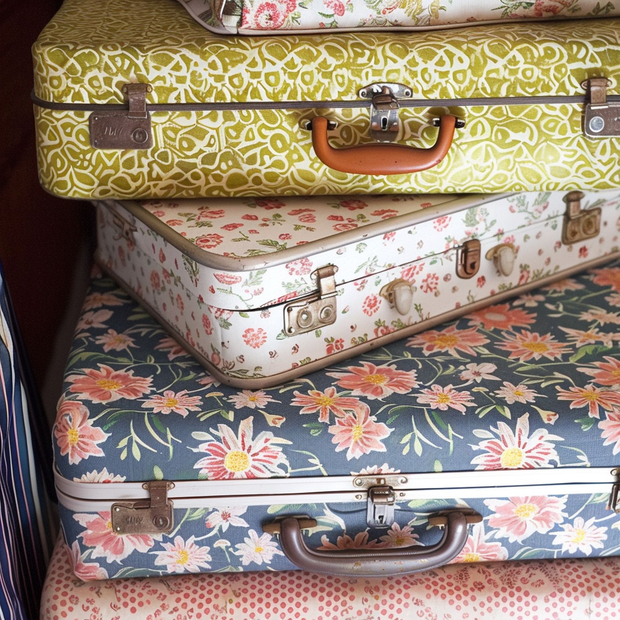 Colorful Patterned Fabric Suitcases