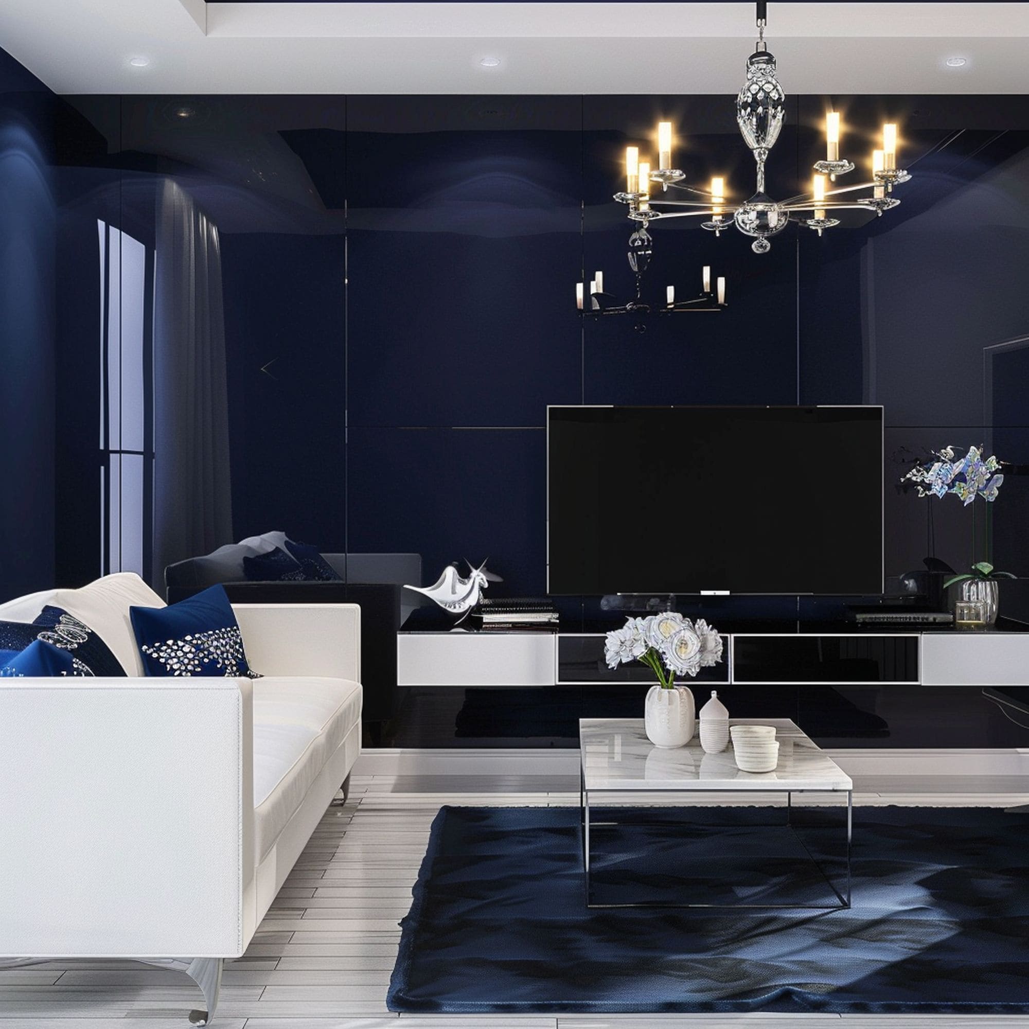 Glossy Blue Living Room