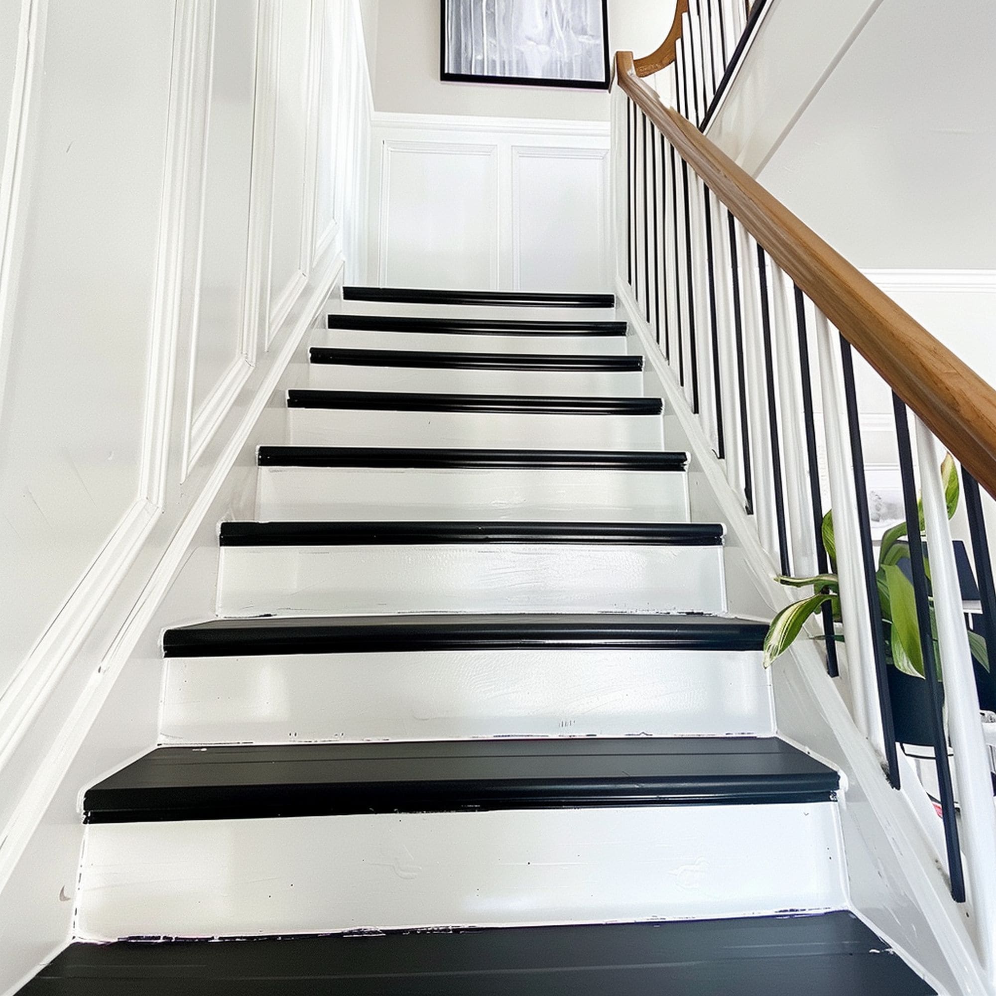 White Painted Stairs With Black Tops