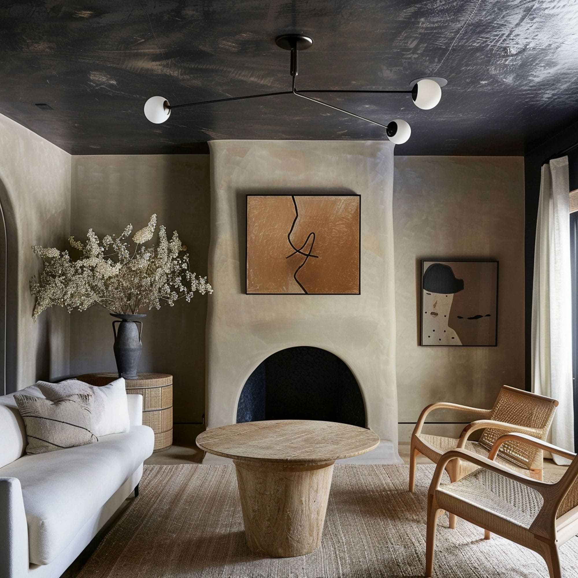 Dark Gray Painted Ceiling With Beige Textured Walls