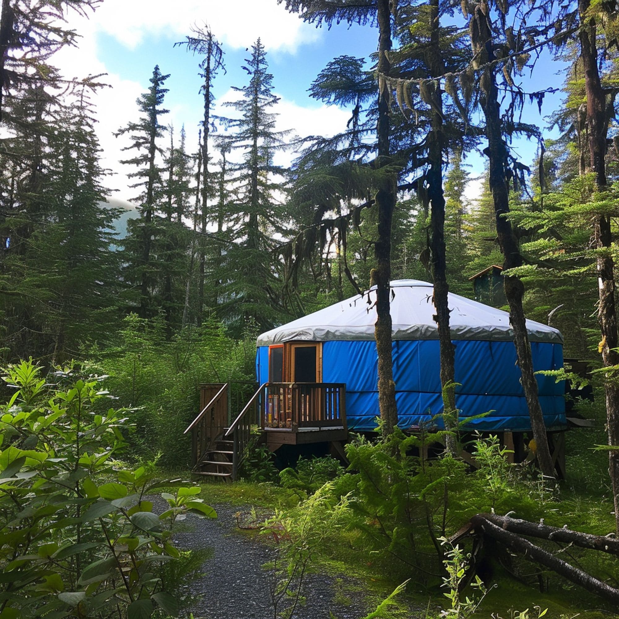 Blue Yurt in the Forest