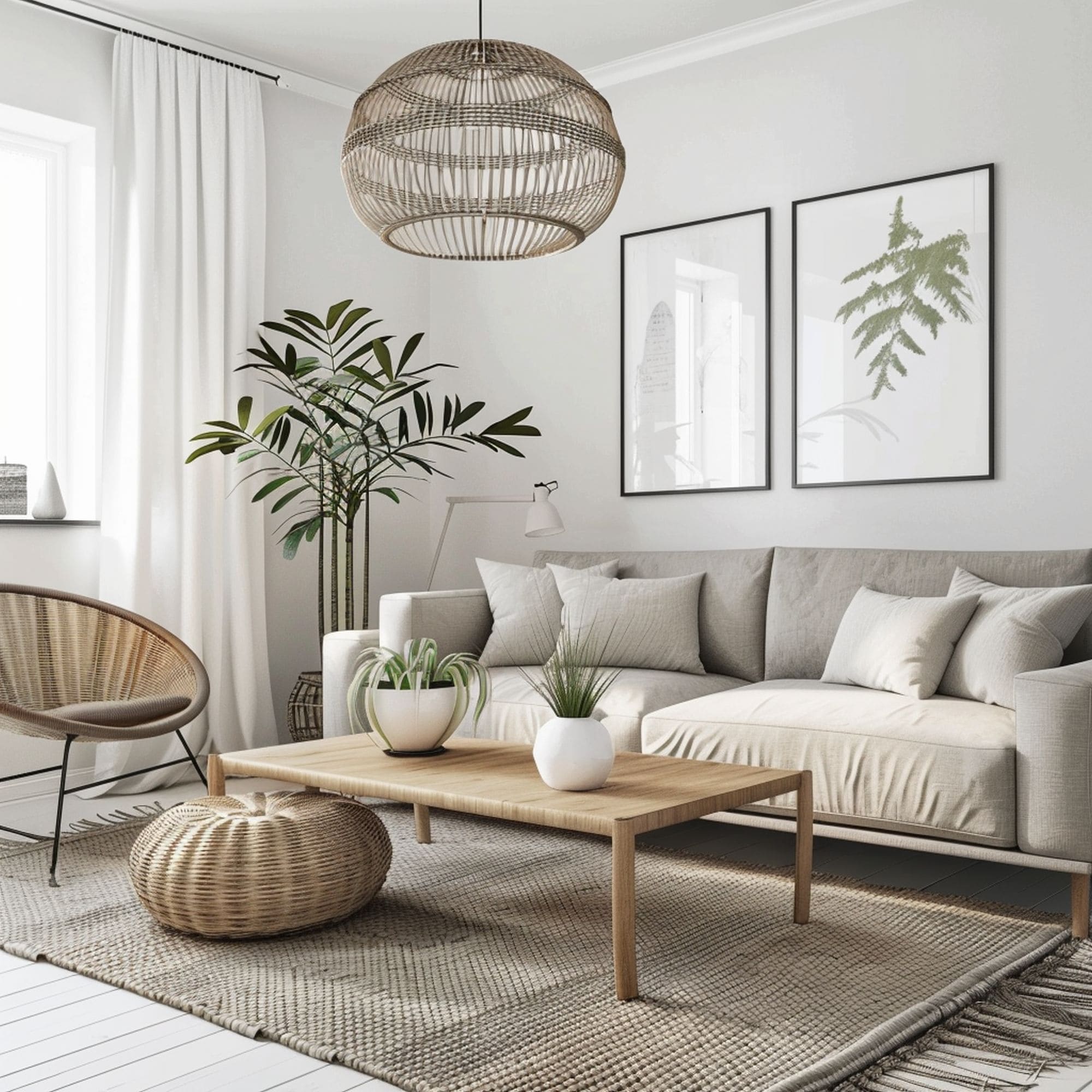 Scandinavian Living Room With Gray Sofa