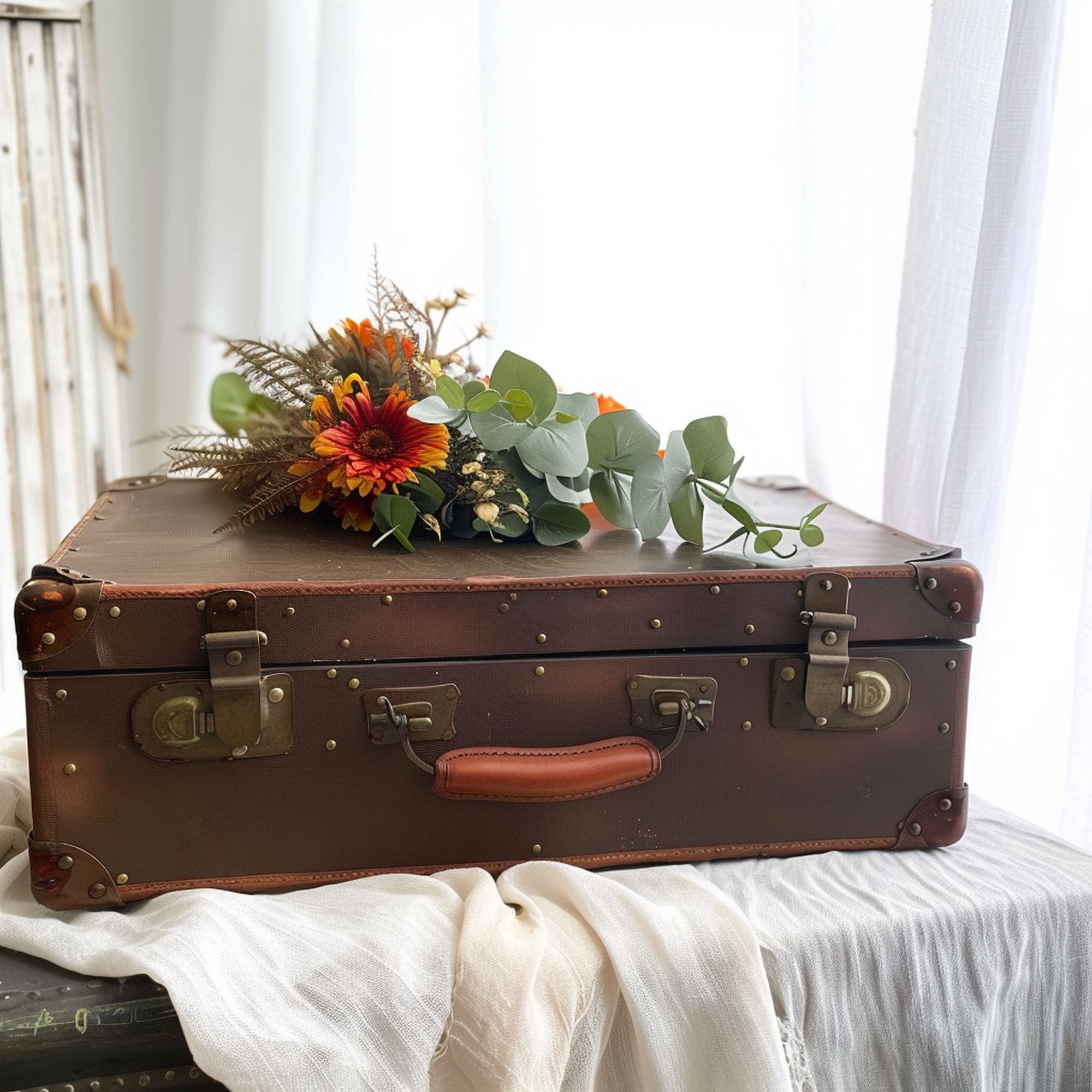 Stylish Vintage Decorative Suitcase With Flowers