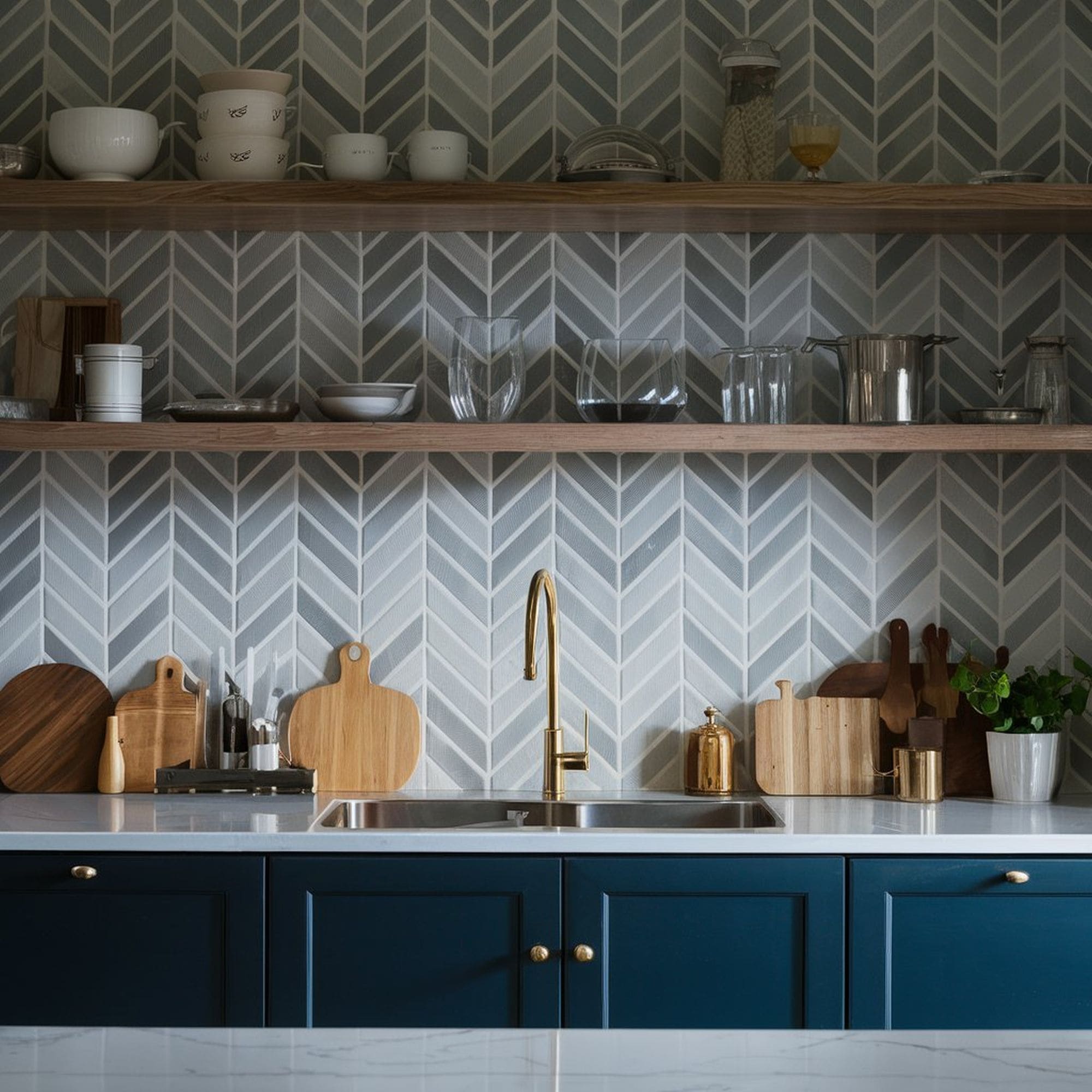 Chevron Pattern Kitchen Backsplash