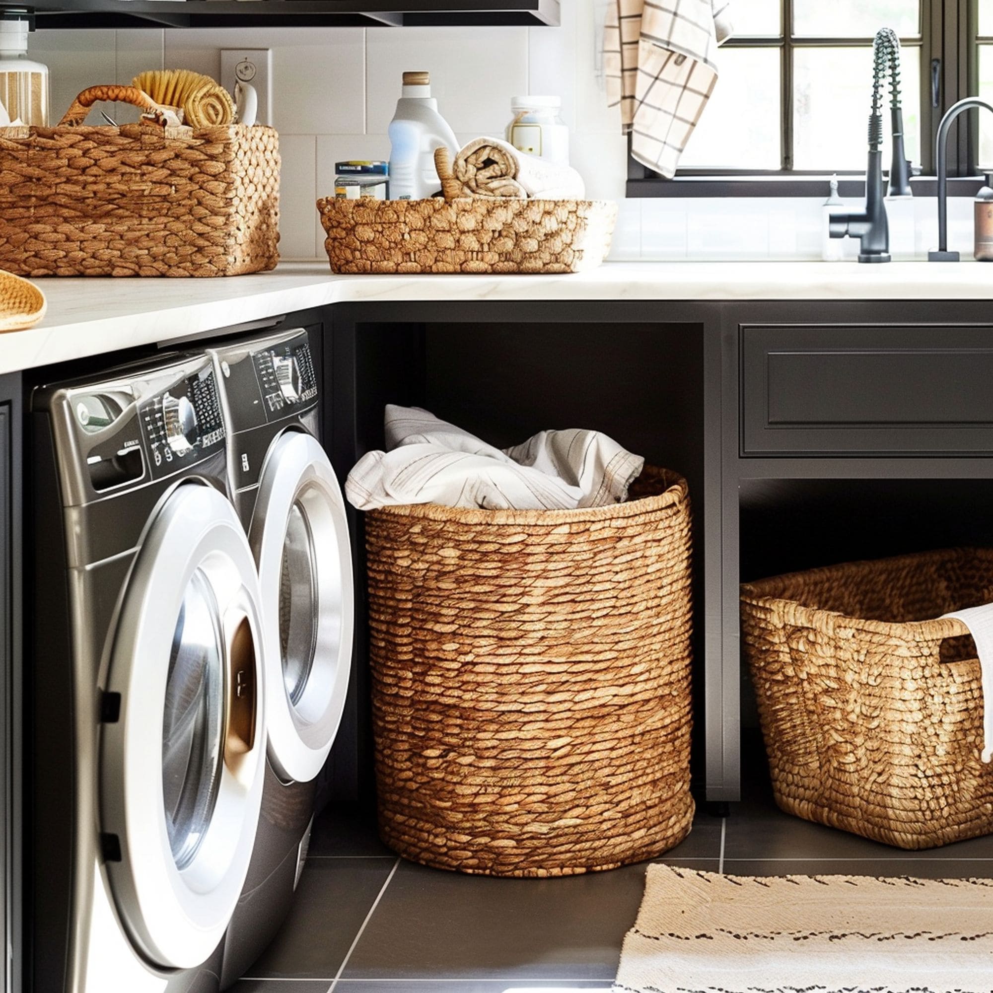 Laundry Room With Woven Storage Baskets