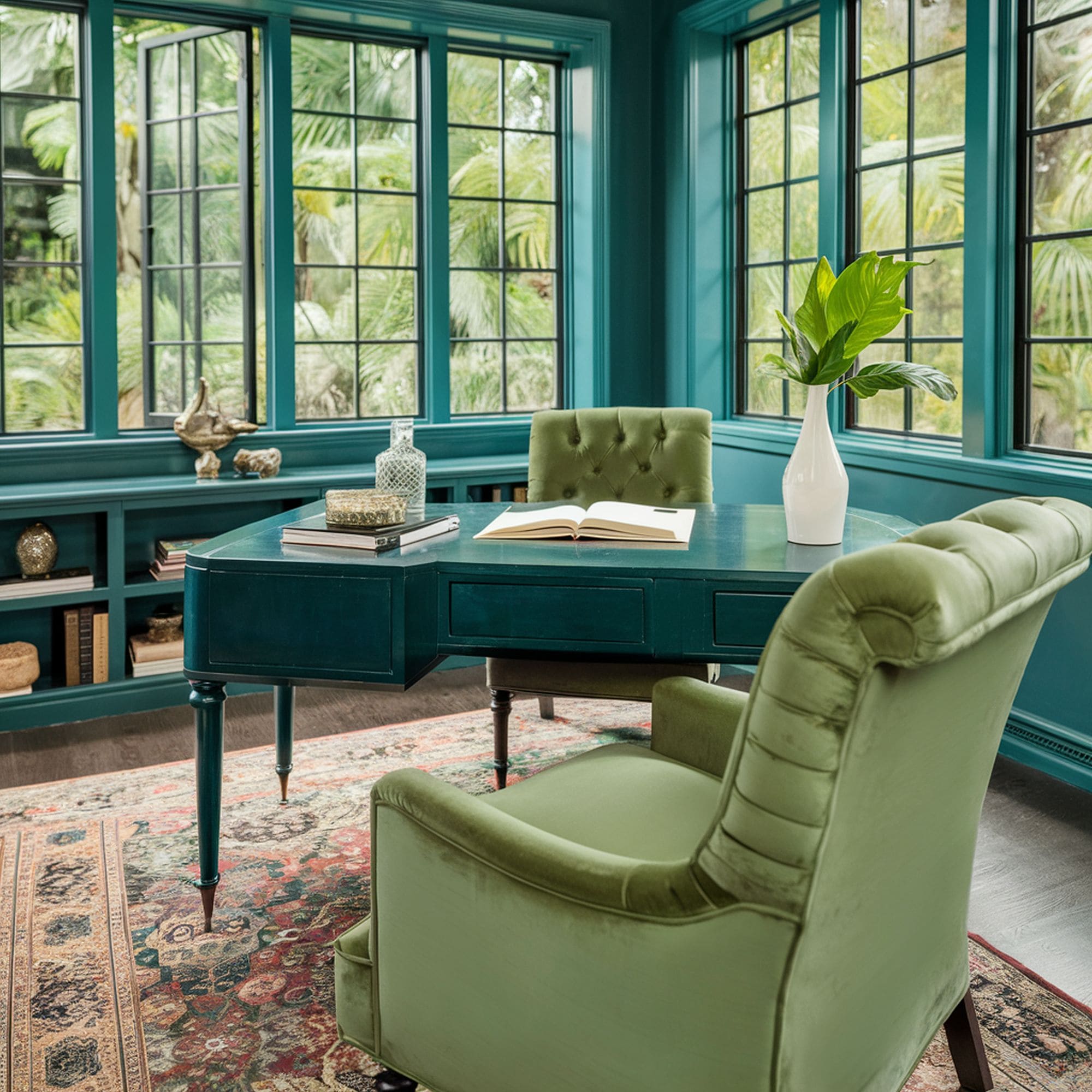 Traditional Elegant Turquoise Home Office