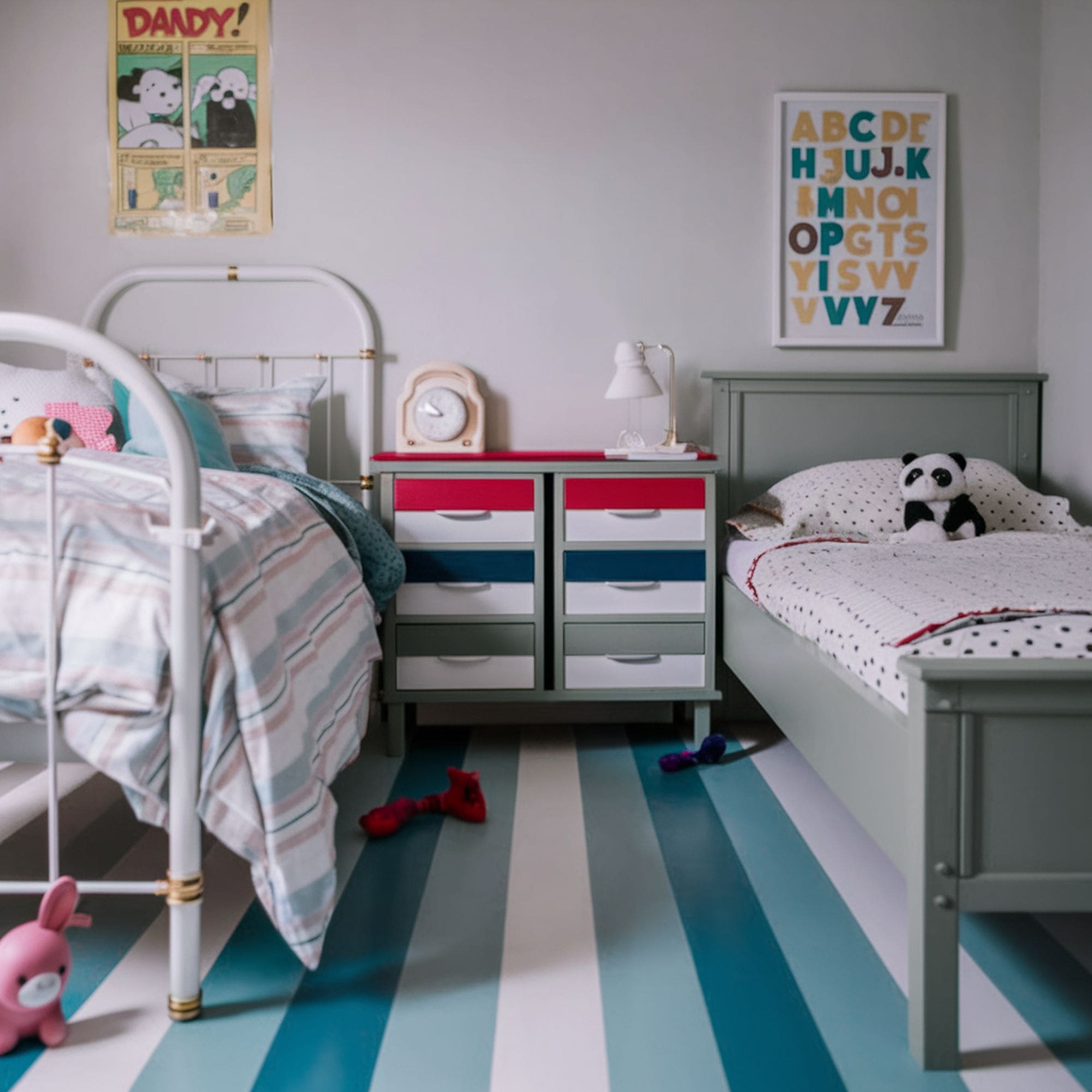 Kids Bedroom With Turquoise Striped Floor