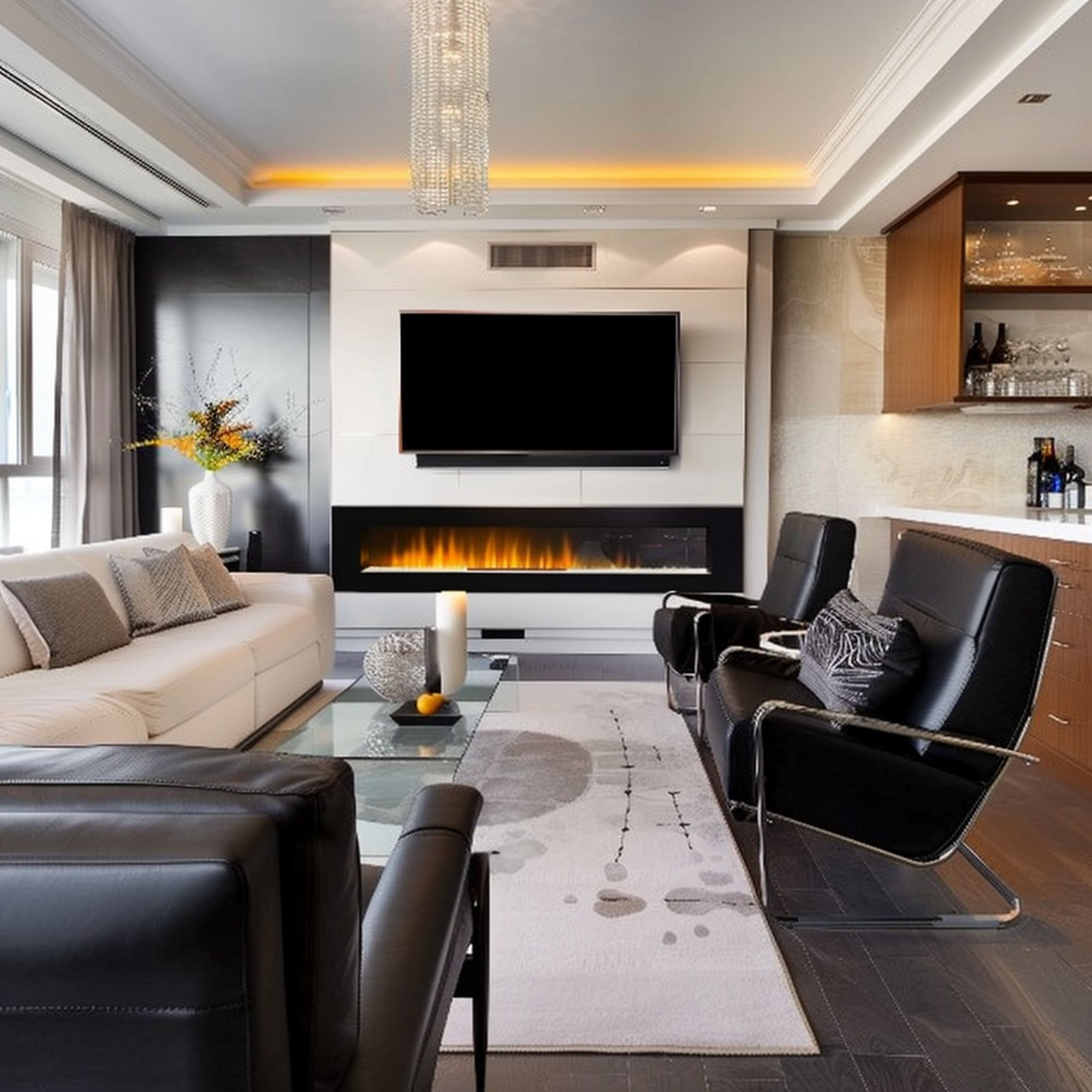 Minimalist Fireplace With TV Above
