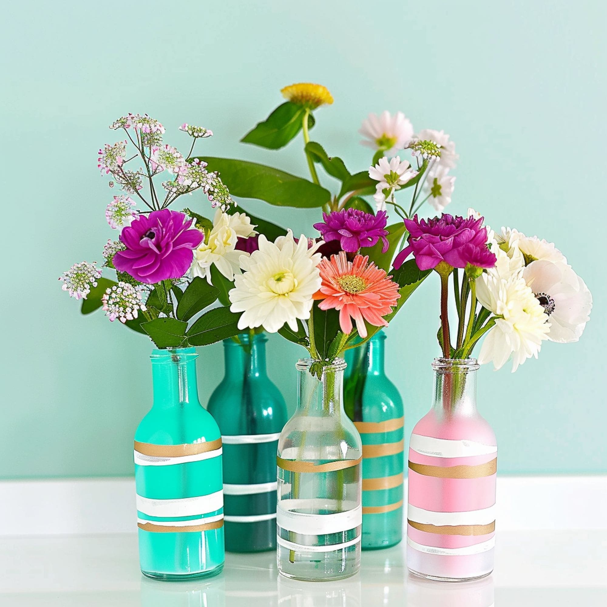 DIY Painted Bottles Used as Vases