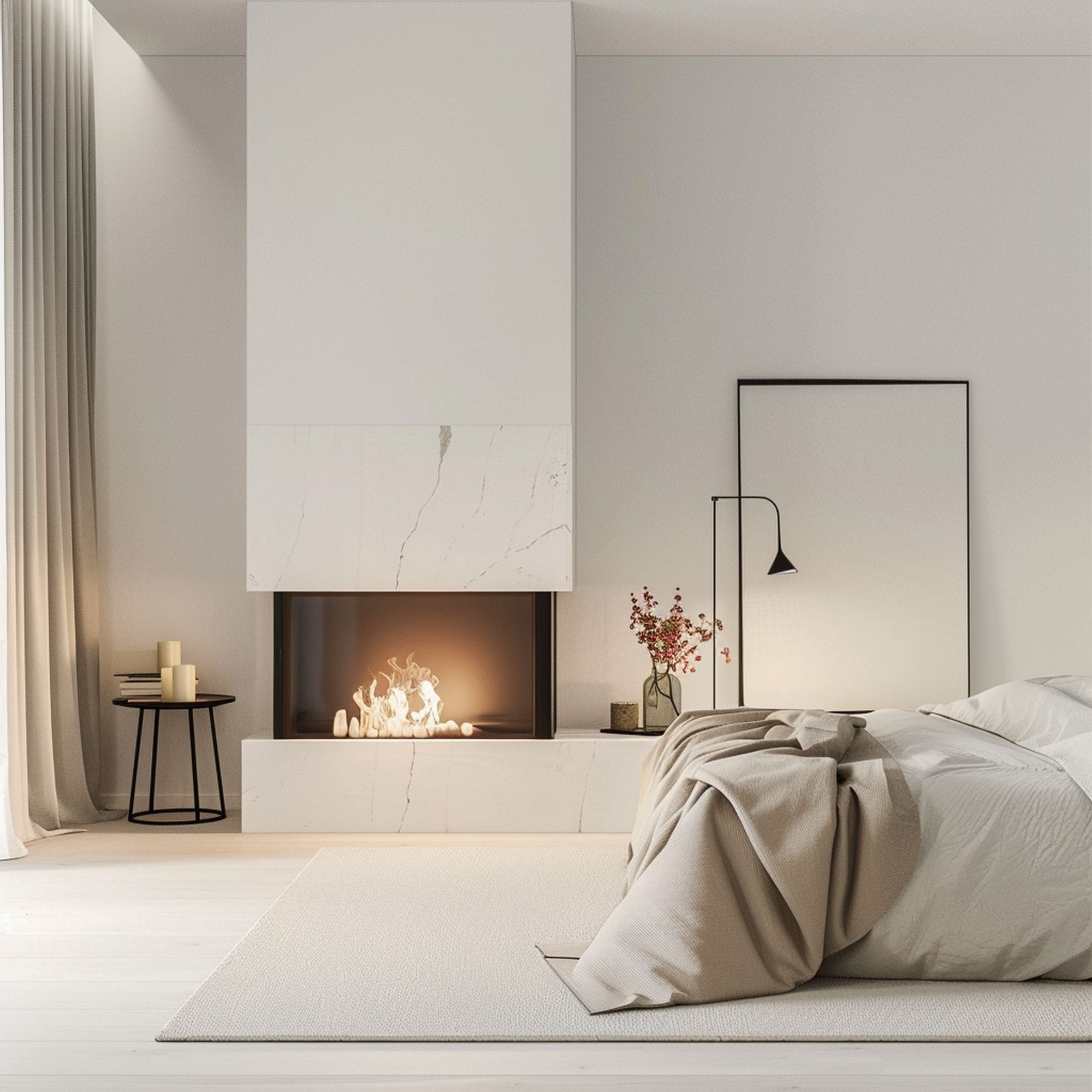 Minimalist Fireplace in Cozy Modern Bedroom