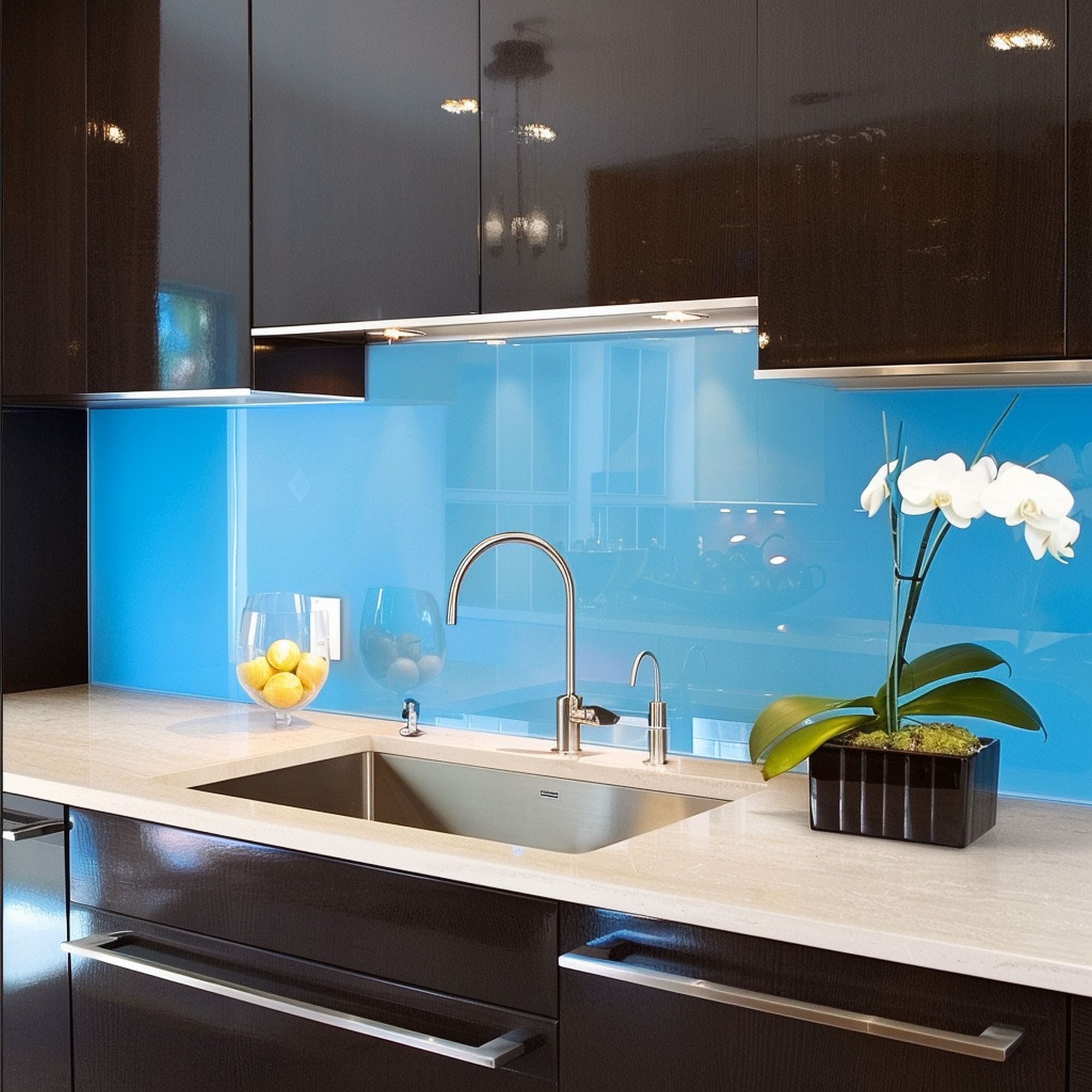 Solid Blue Color Kitchen Backsplash