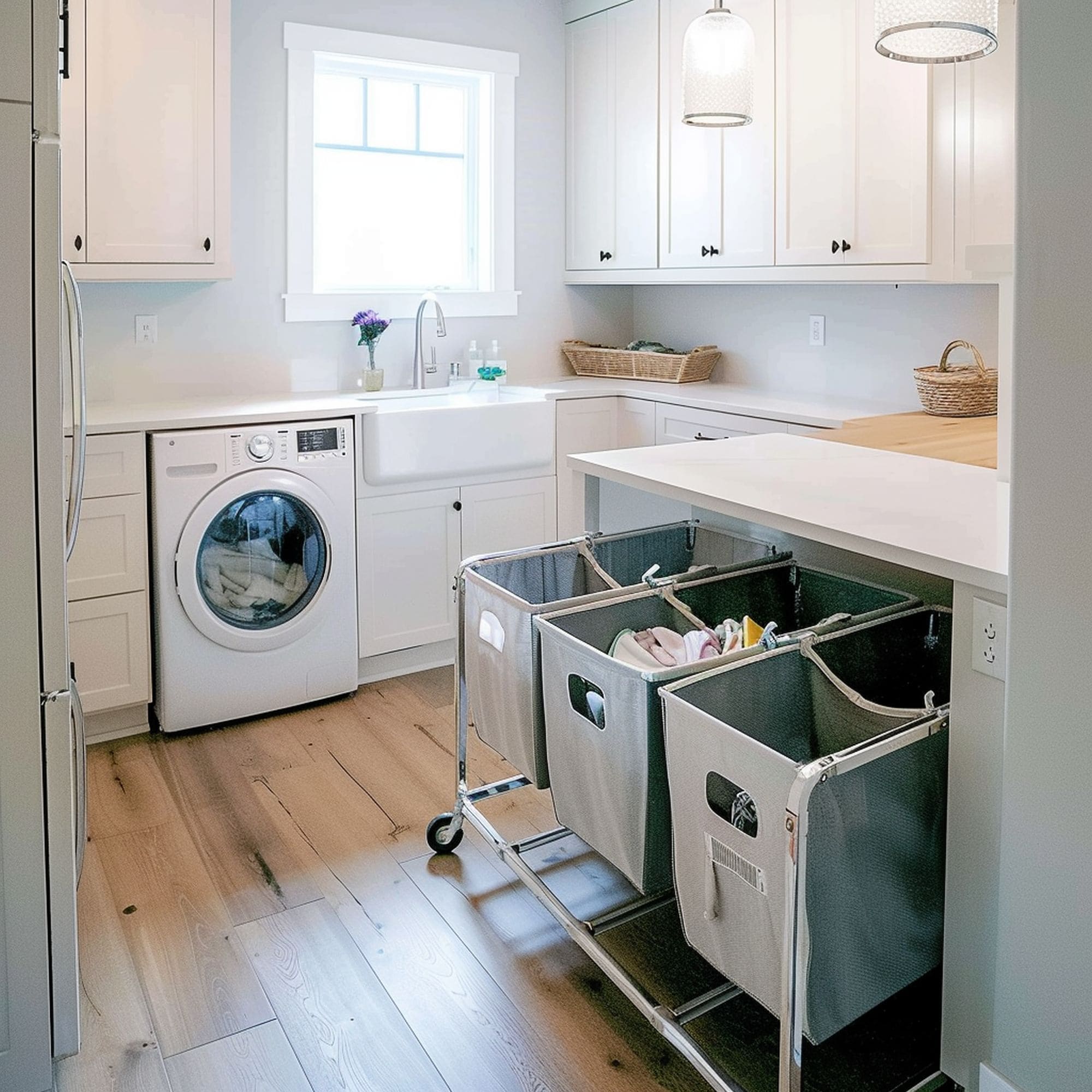 Laundry Room With Wheeled Laundry Bins