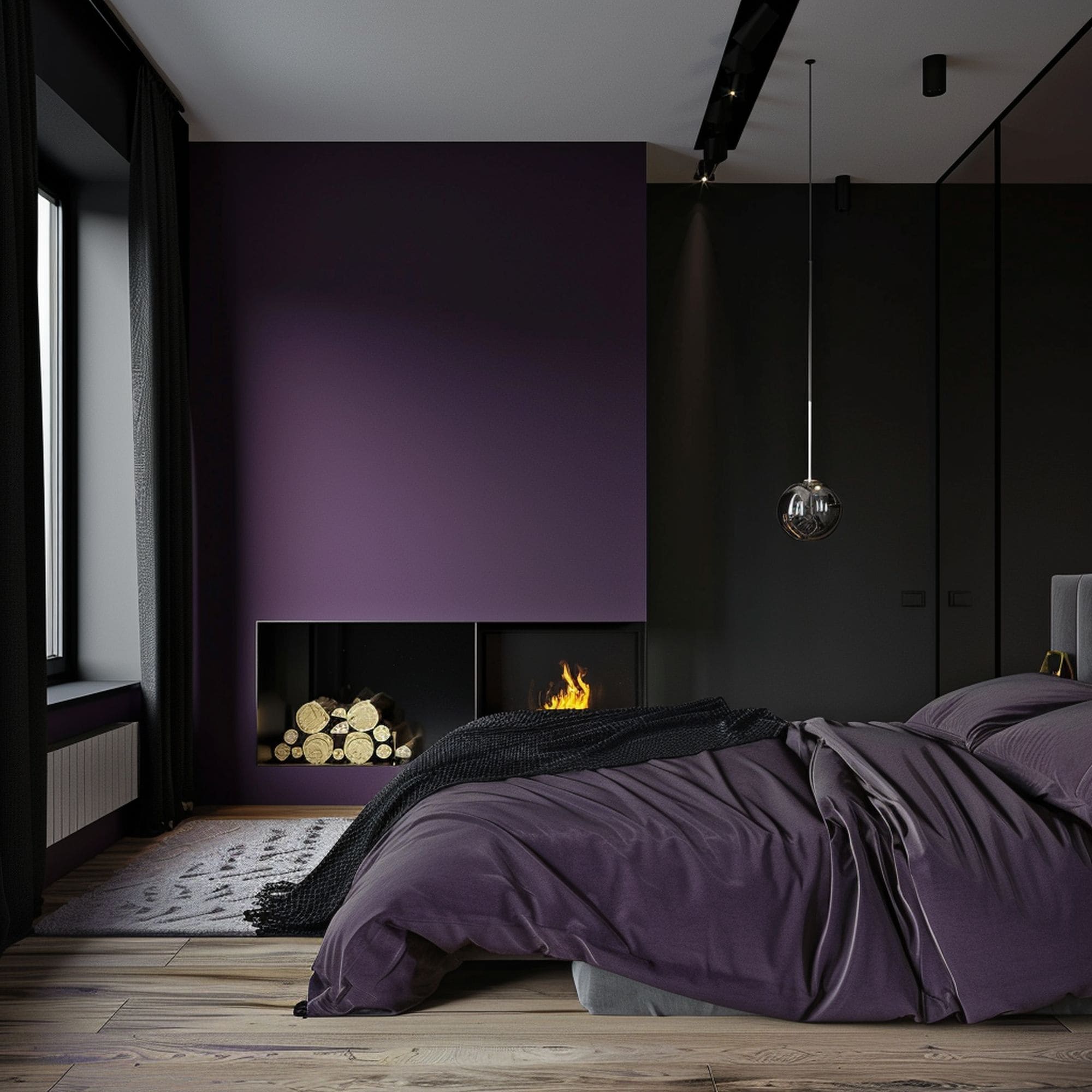 Purple Bedroom With Fireplace