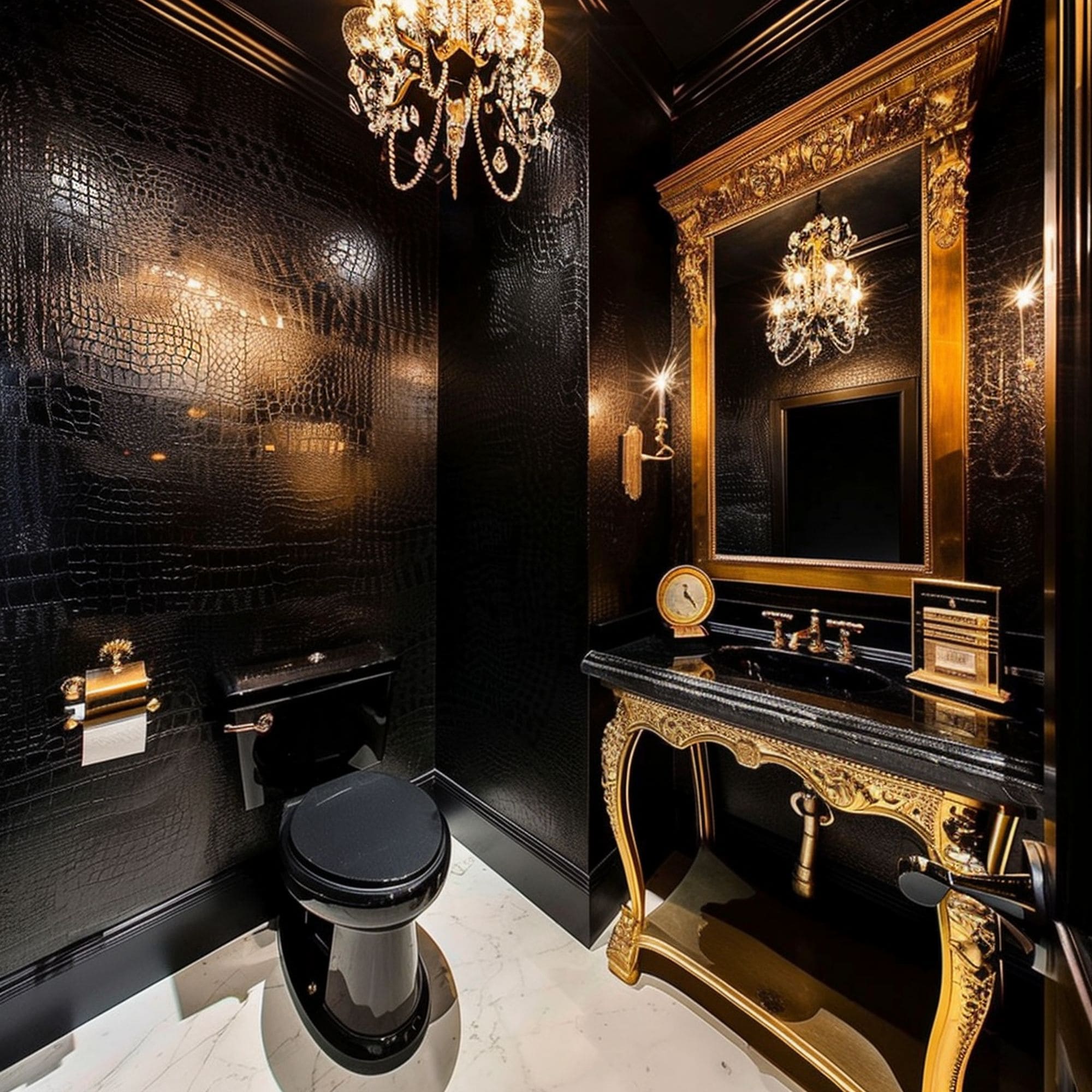 Black and Gold Powder Room