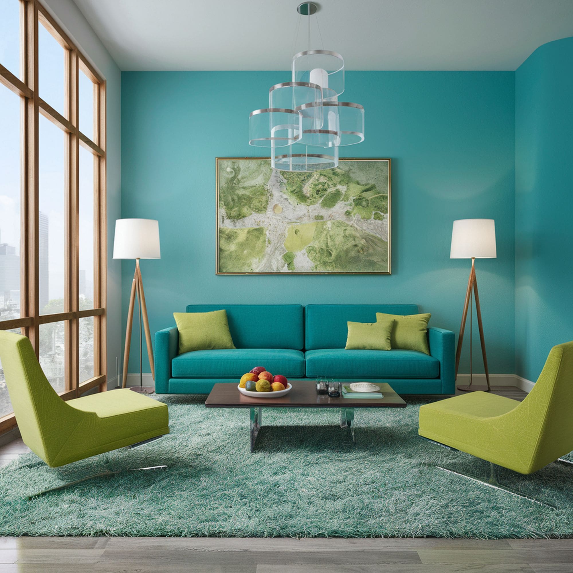 Turquoise and Lime Green Living Room