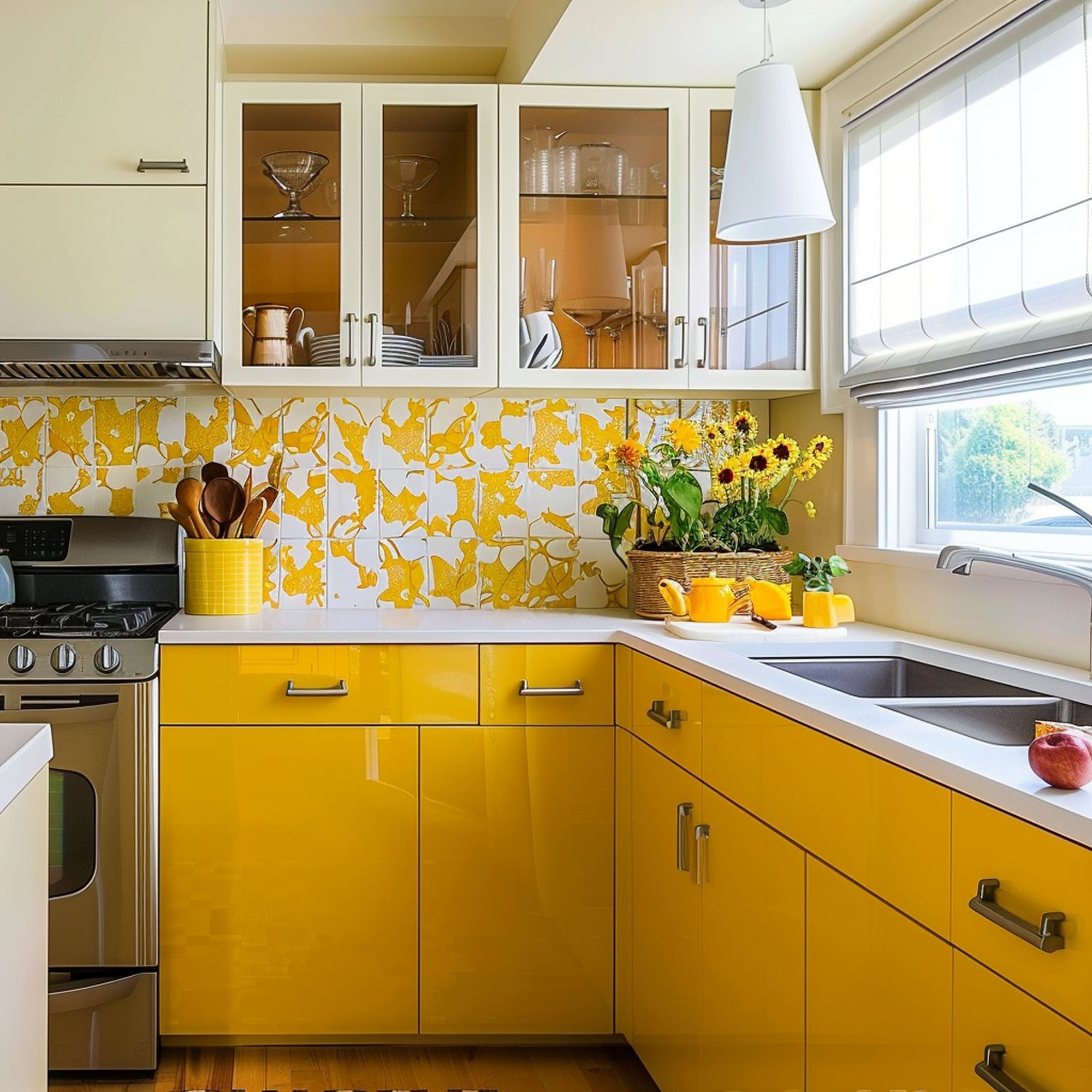 Yellow Patterned Kitchen Backsplash