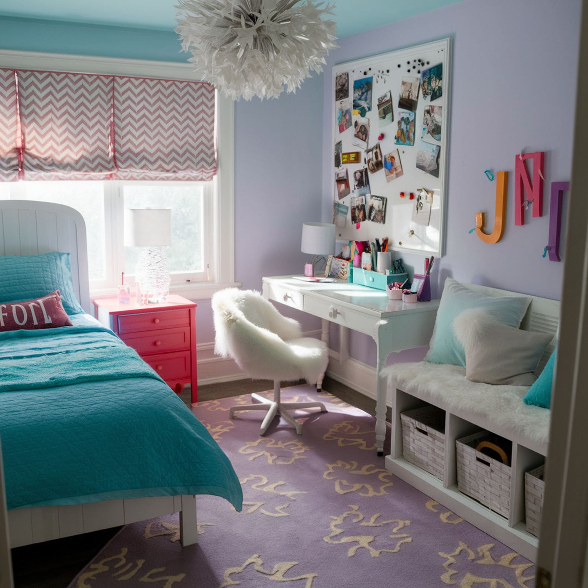Teenager Bedroom With Turquoise Bed