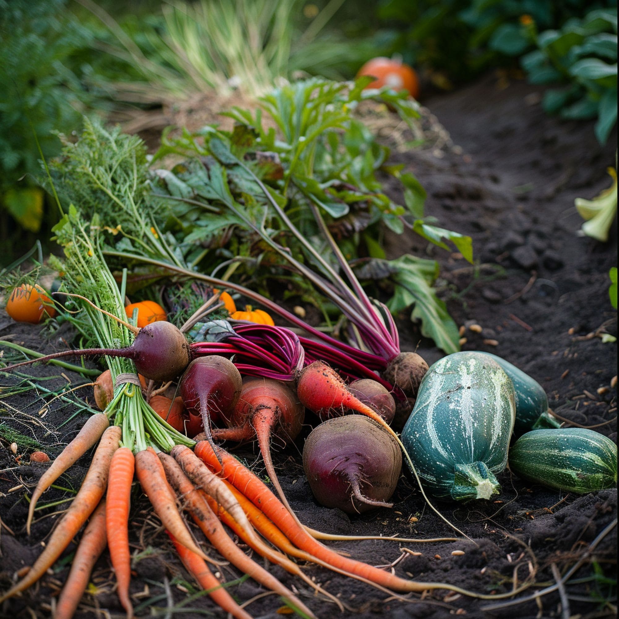 Freshly Harvested Vegetables in the Garden
