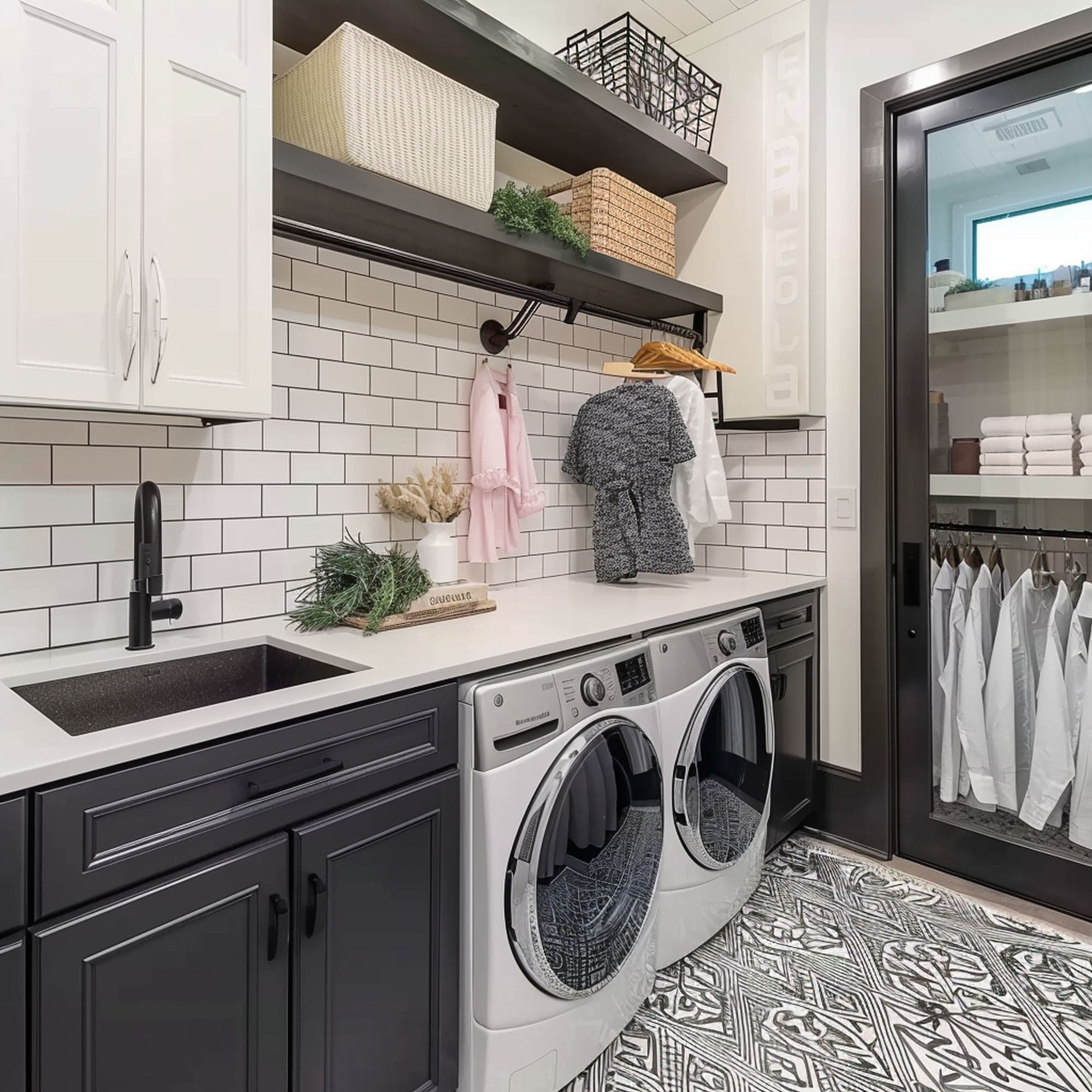 Laundry Room With White Tiles