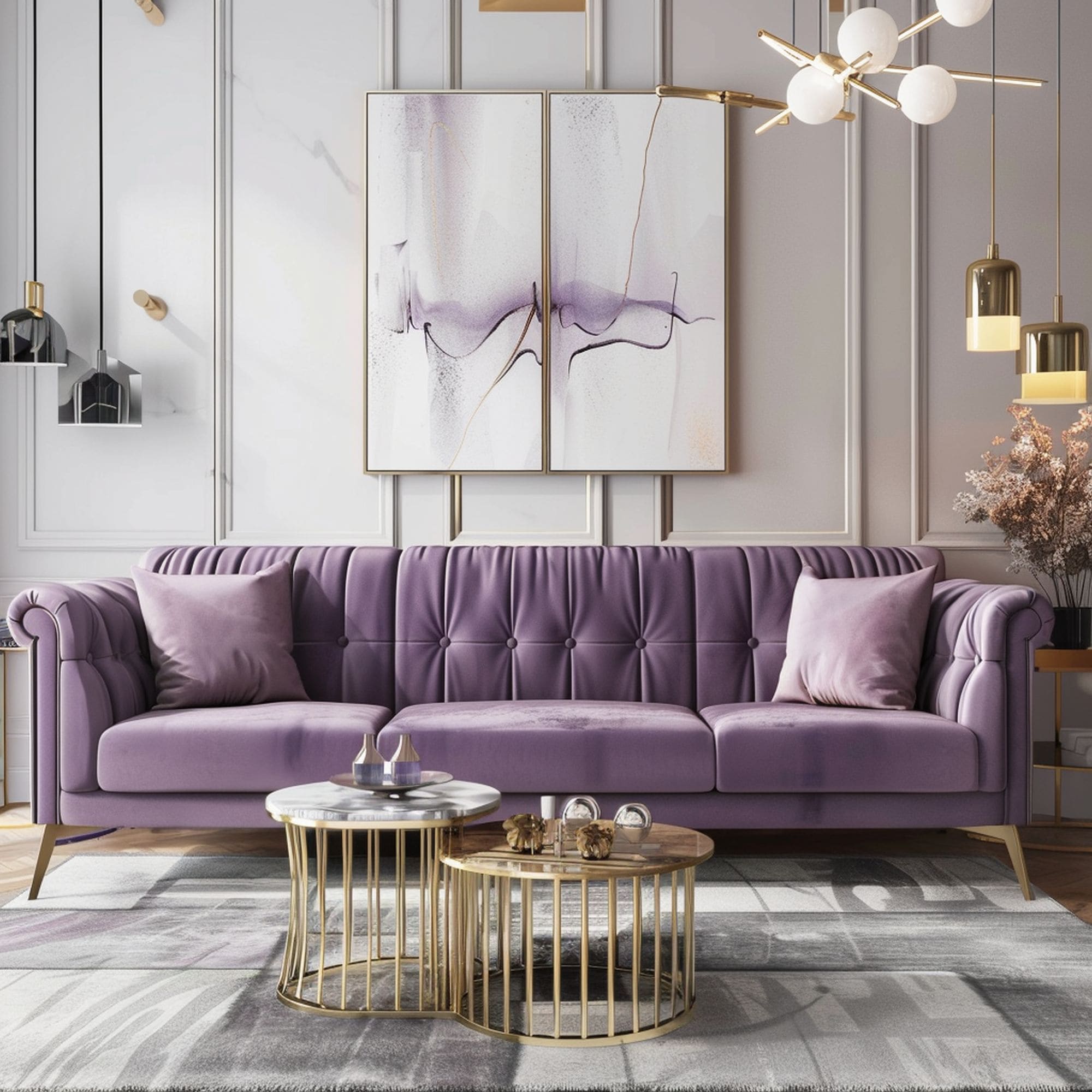 Purple and Gold Modern Living Room