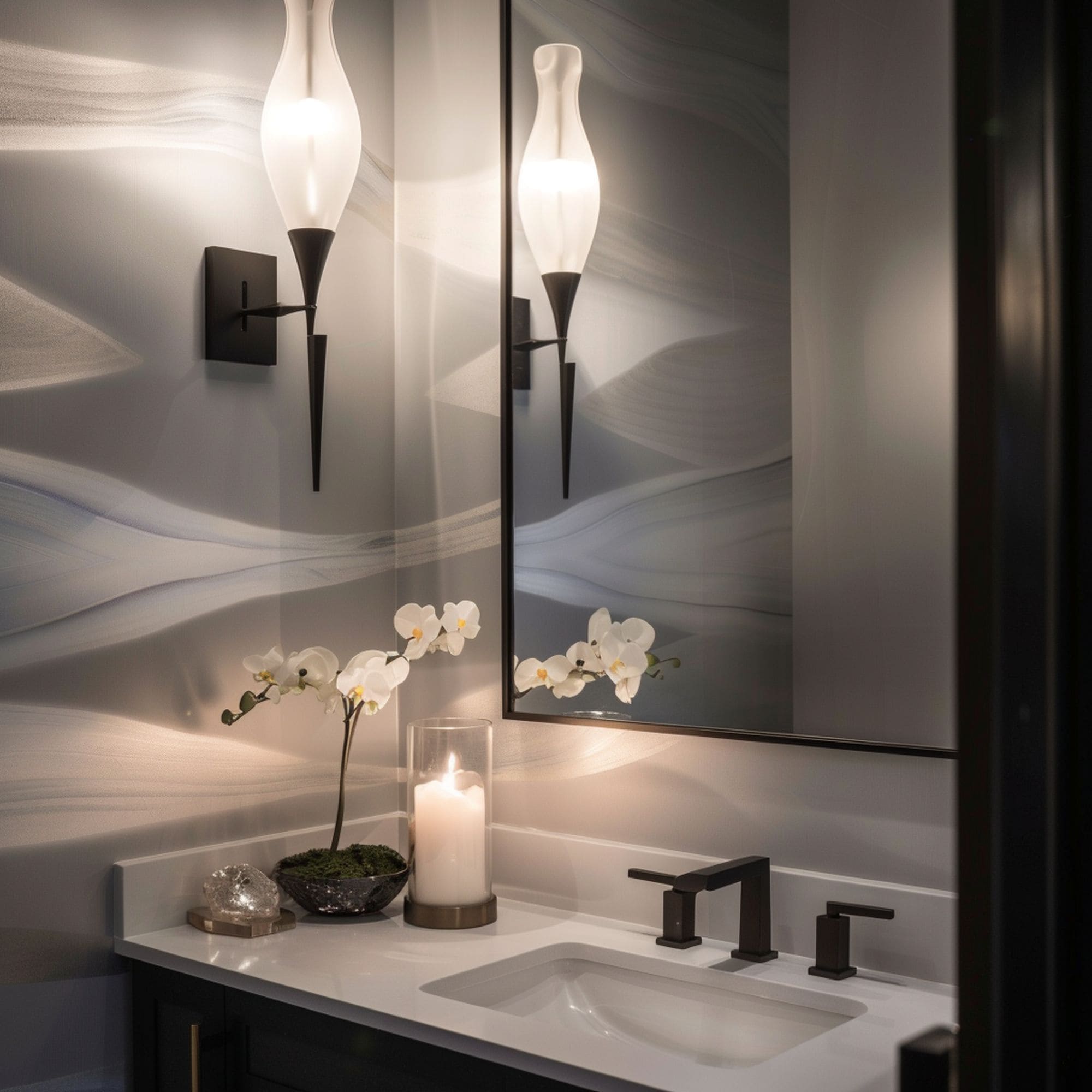 Powder Room With Layered Lighting