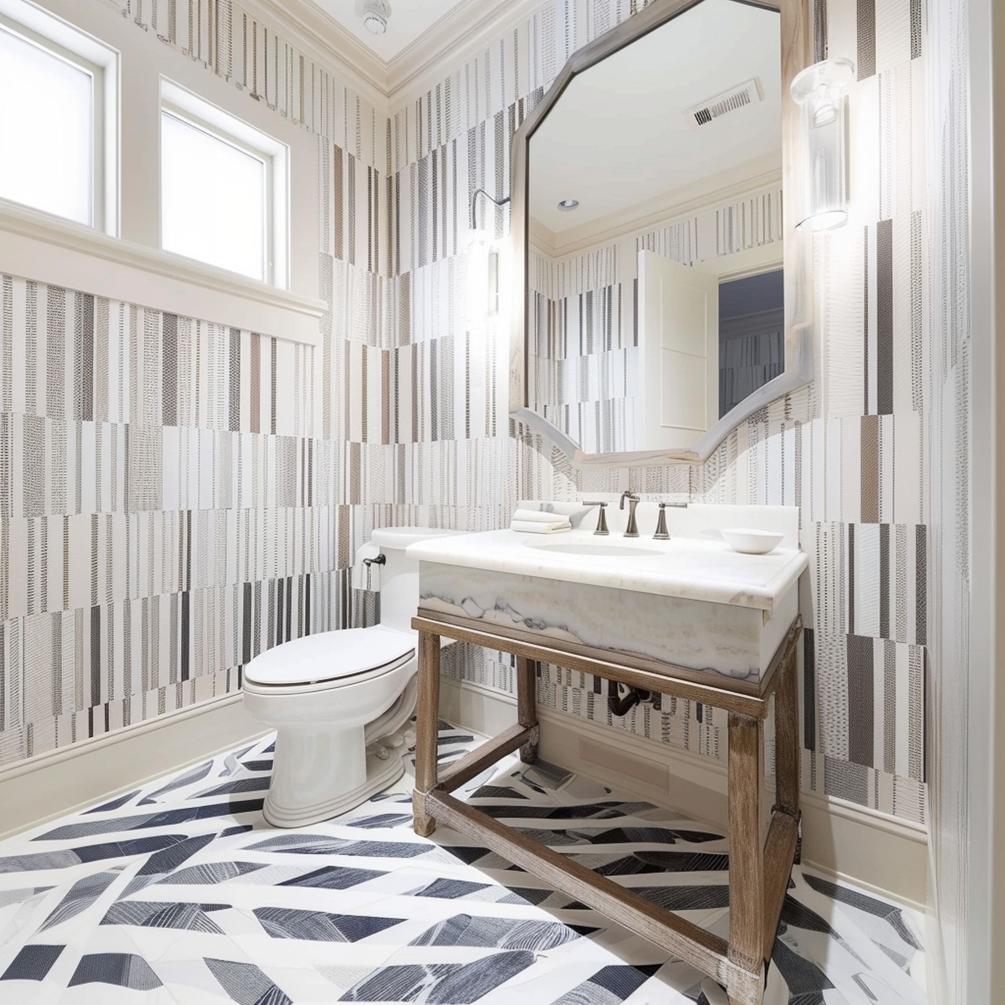 Powder Room With Multiple Patterns