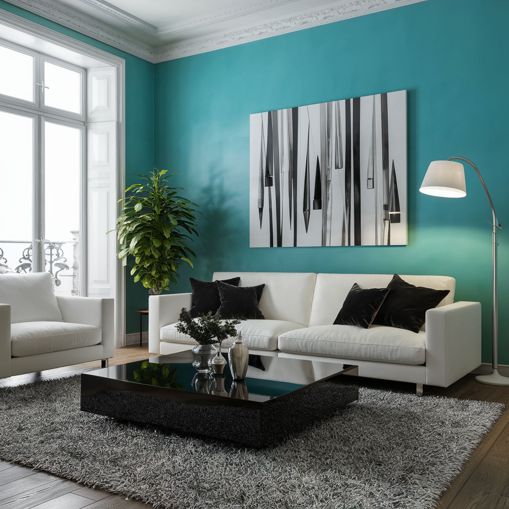 Zen Style Turquoise Living Room