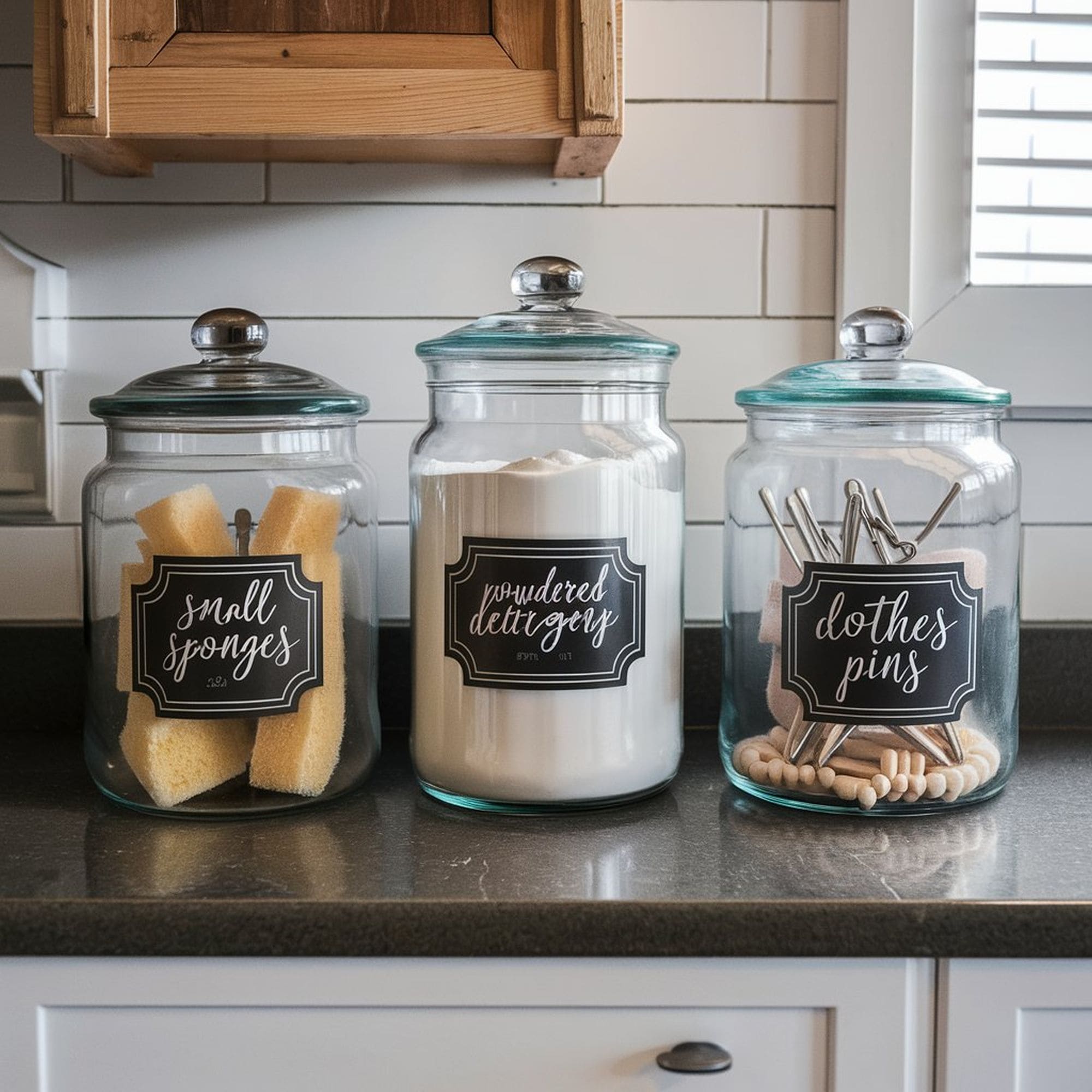 Laundry Room Labeled Mason Jars