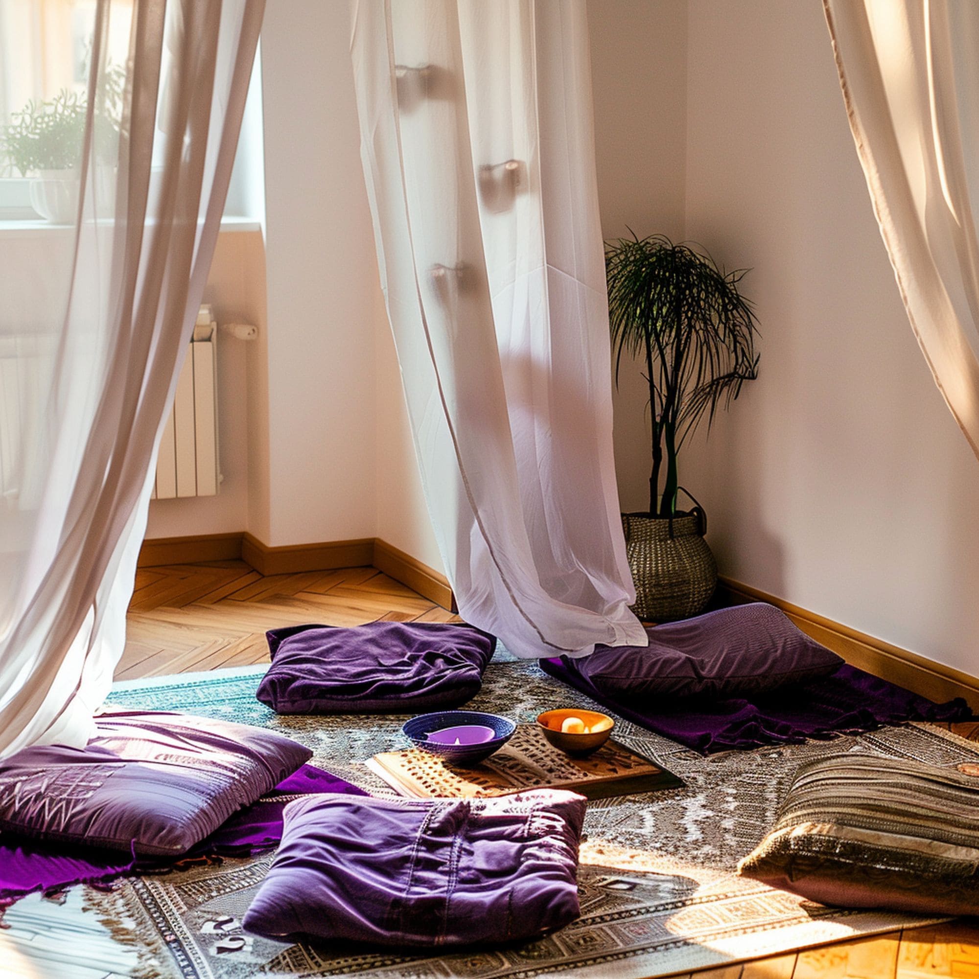 Meditation Area With Purple Cushions