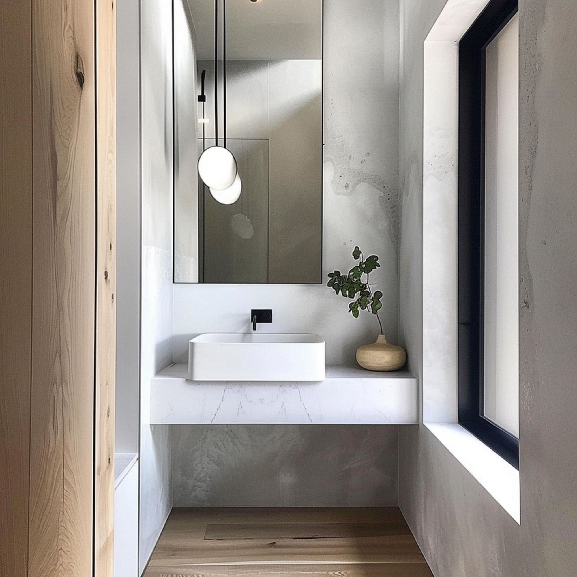 Powder Room With Floating Vanity Sink