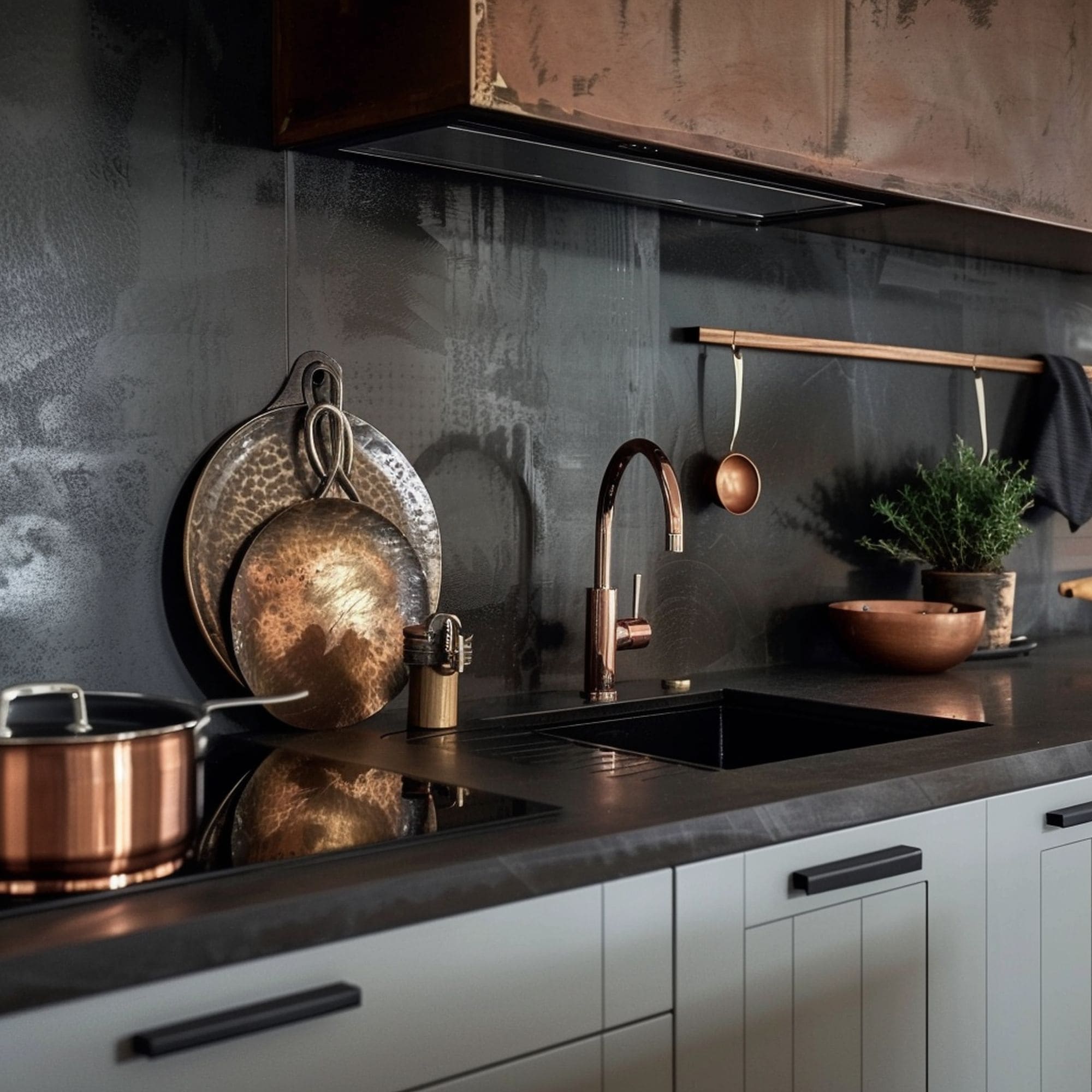 Dark Concrete Kitchen Backsplash