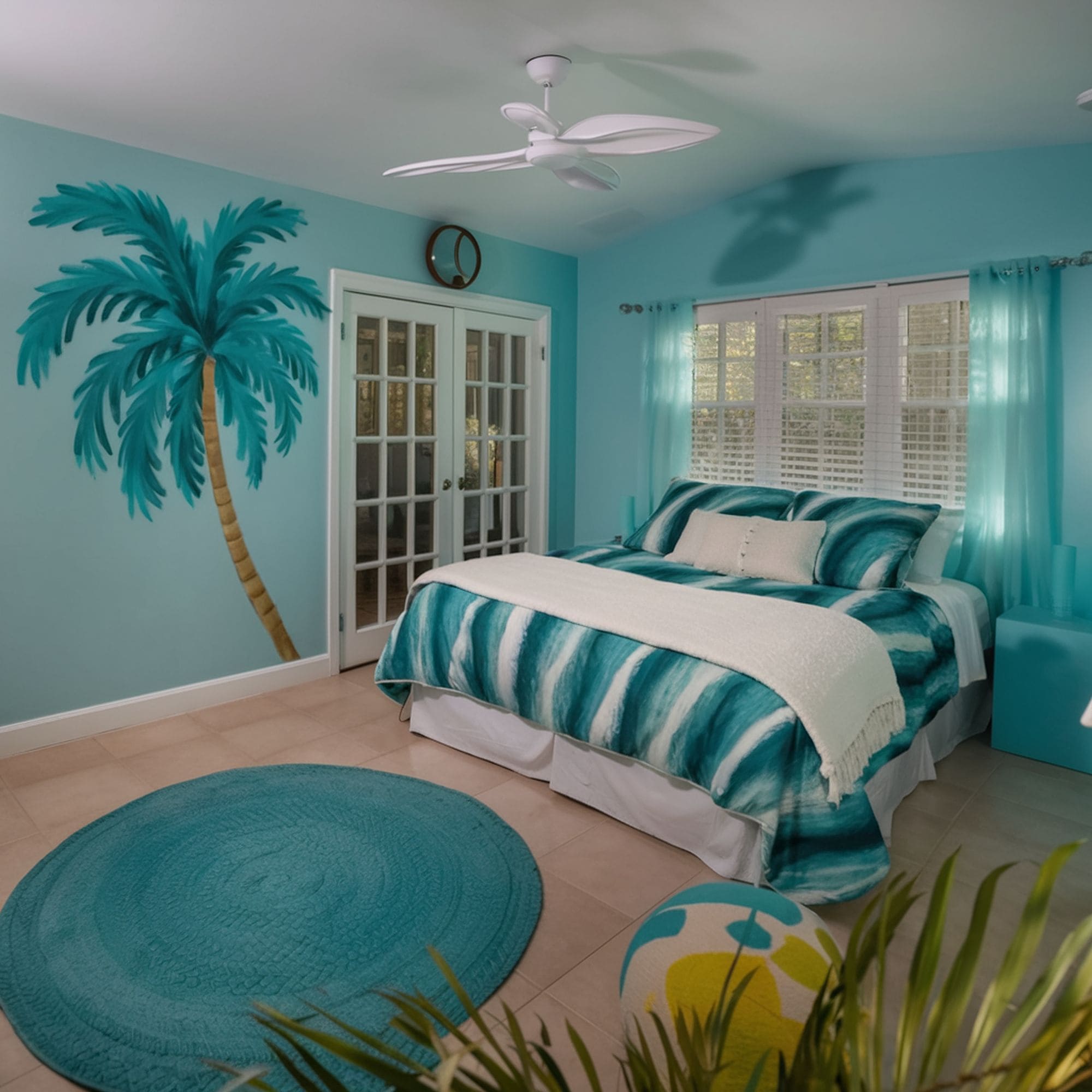 Tropical Style Turquoise Bedroom