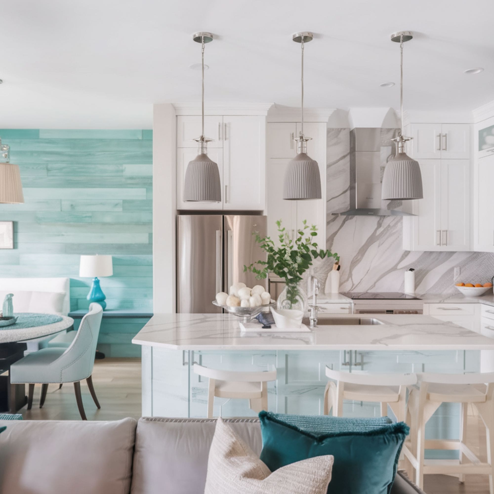 Kitchen With Pale Turquoise Wall