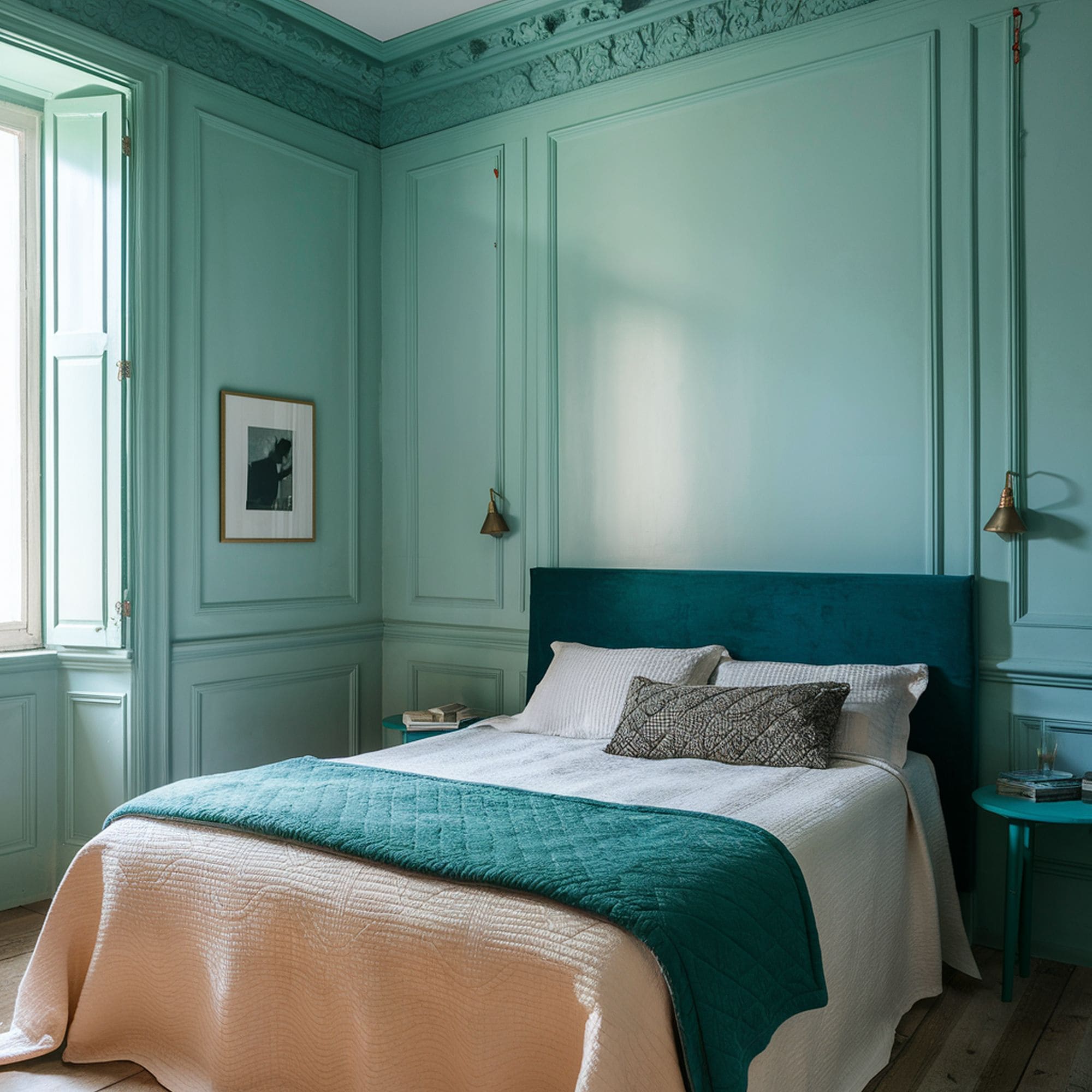 Elegant Bedroom With Pale Turquoise Walls