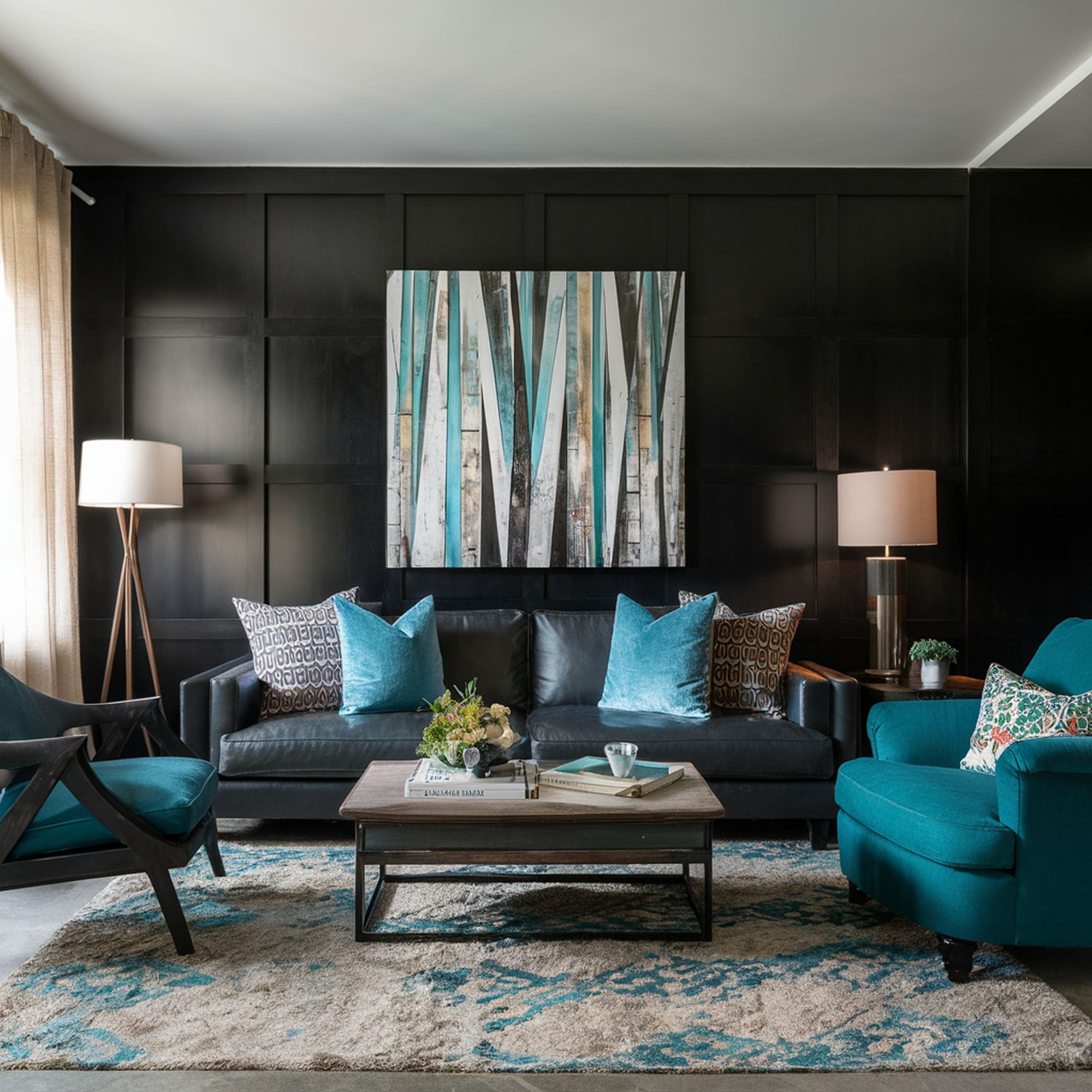 Black and Turquoise Living Room